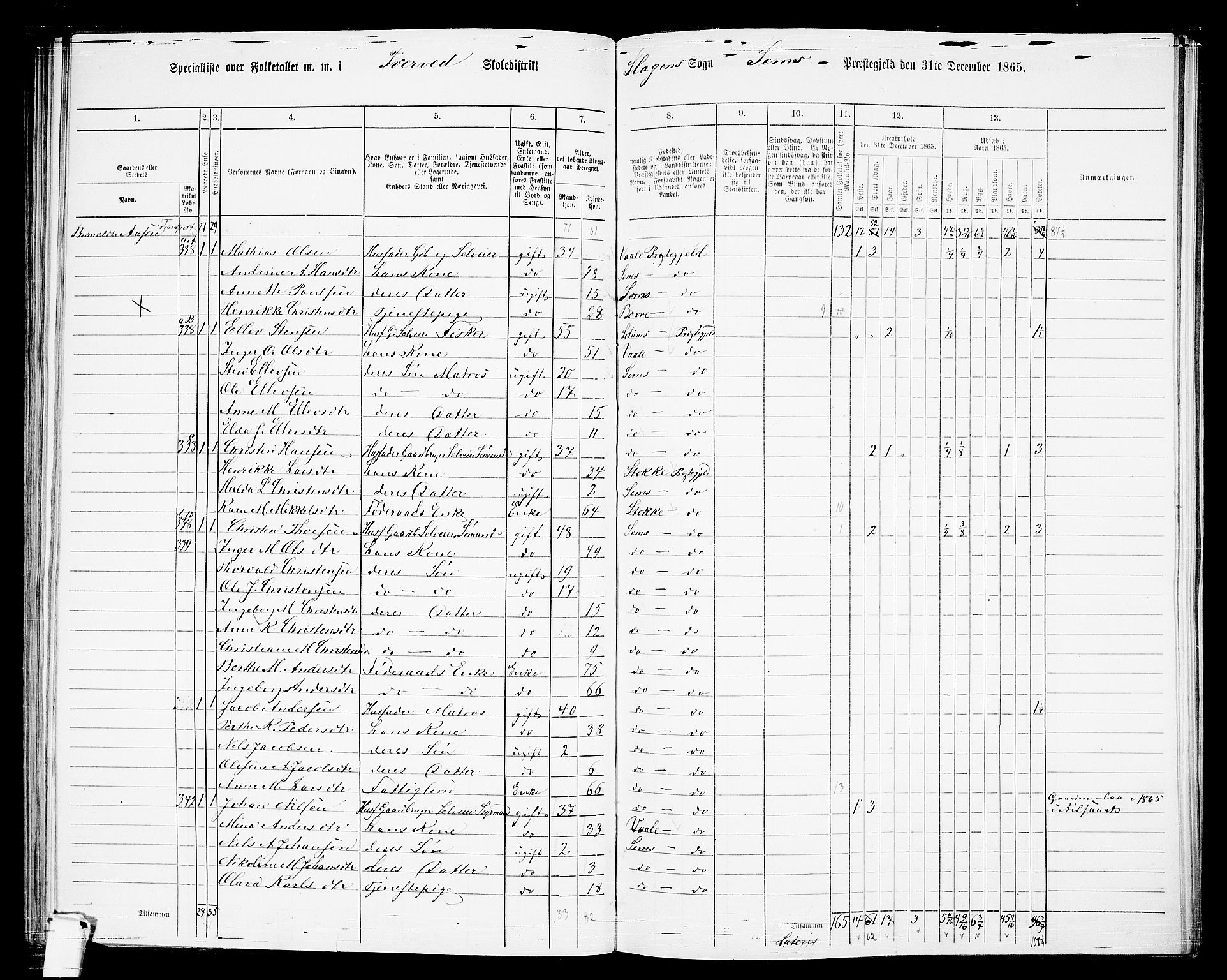 RA, 1865 census for Sem, 1865, p. 147