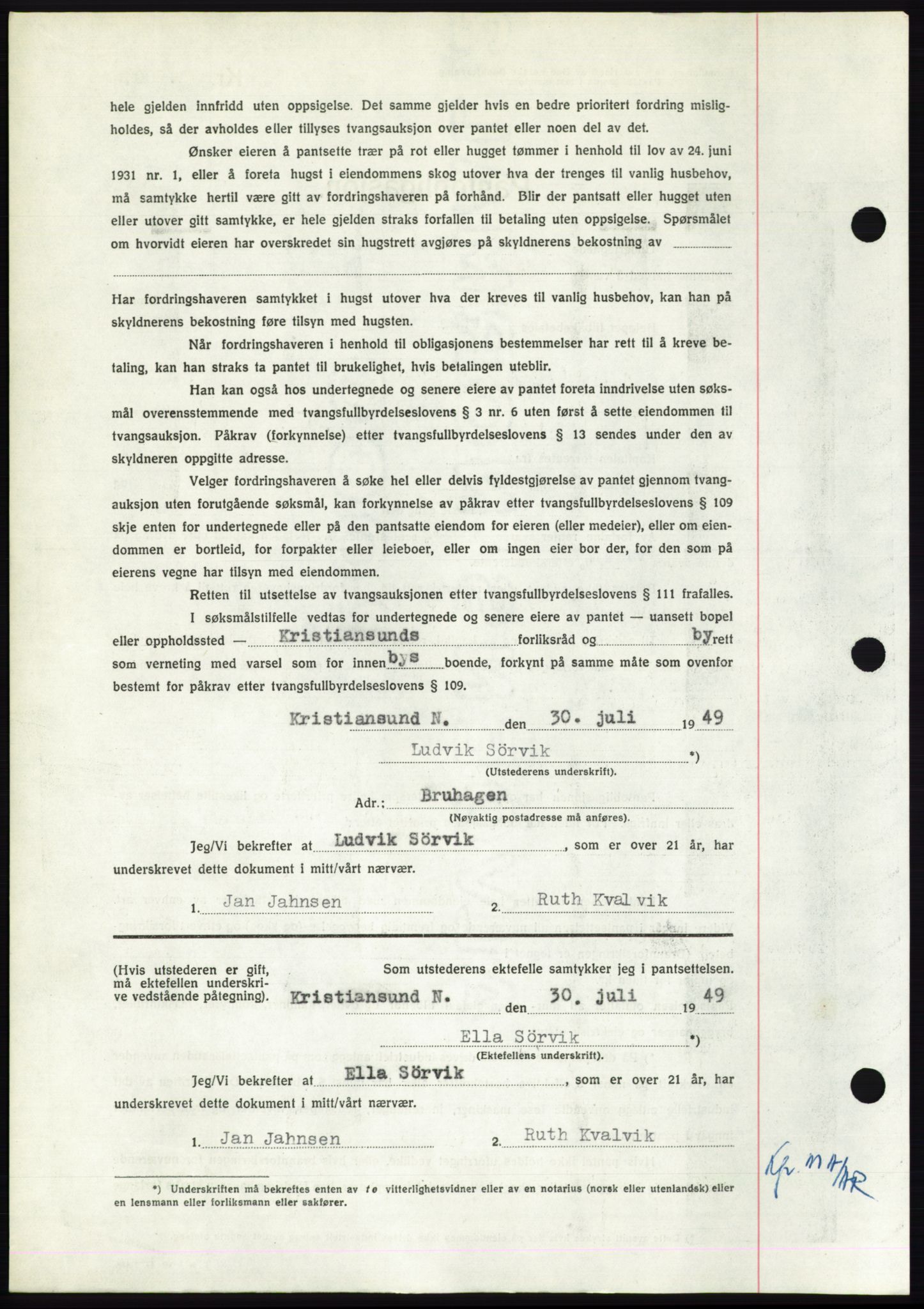 Nordmøre sorenskriveri, AV/SAT-A-4132/1/2/2Ca: Mortgage book no. B102, 1949-1949, Diary no: : 2816/1949