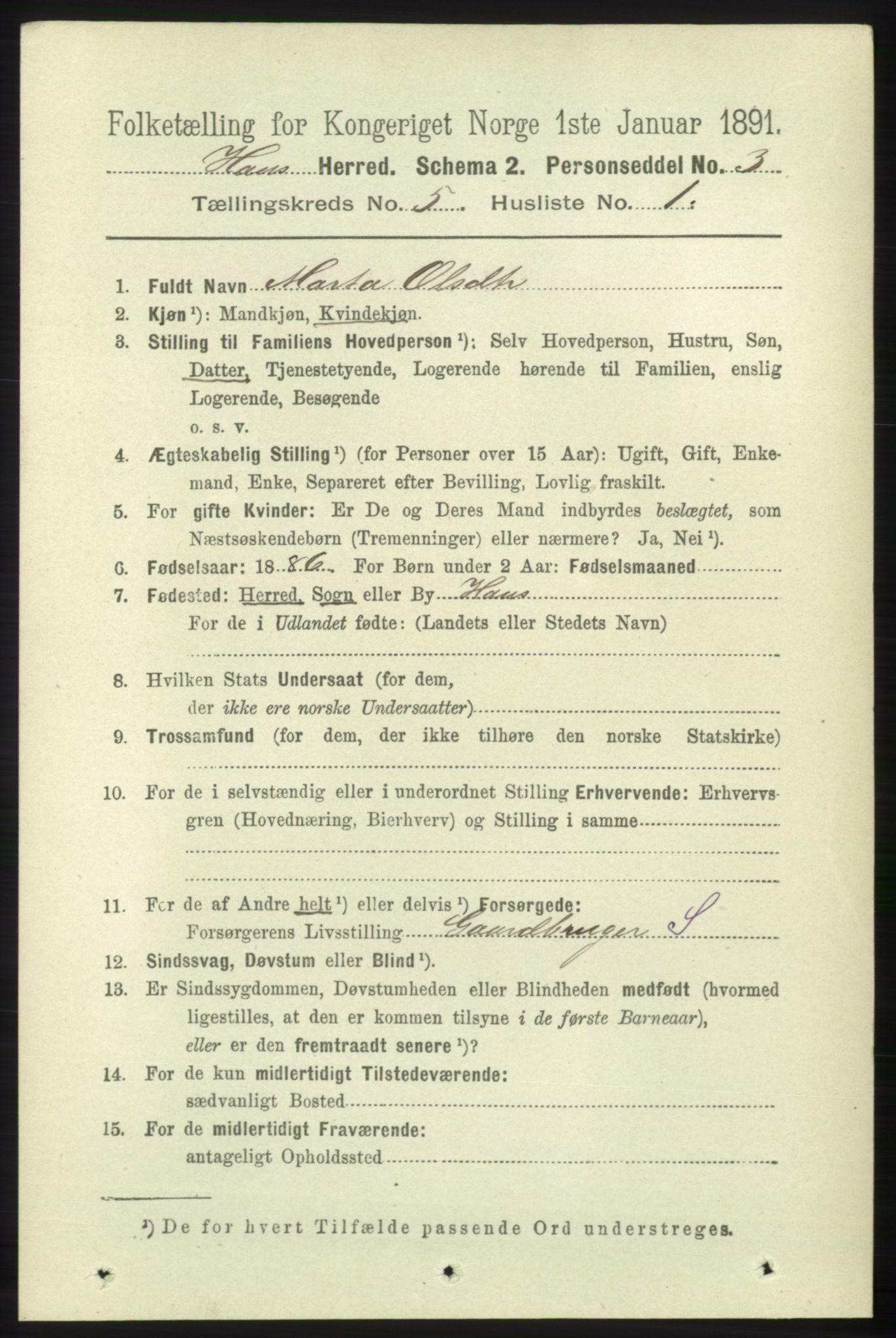 RA, 1891 census for 1250 Haus, 1891, p. 1824