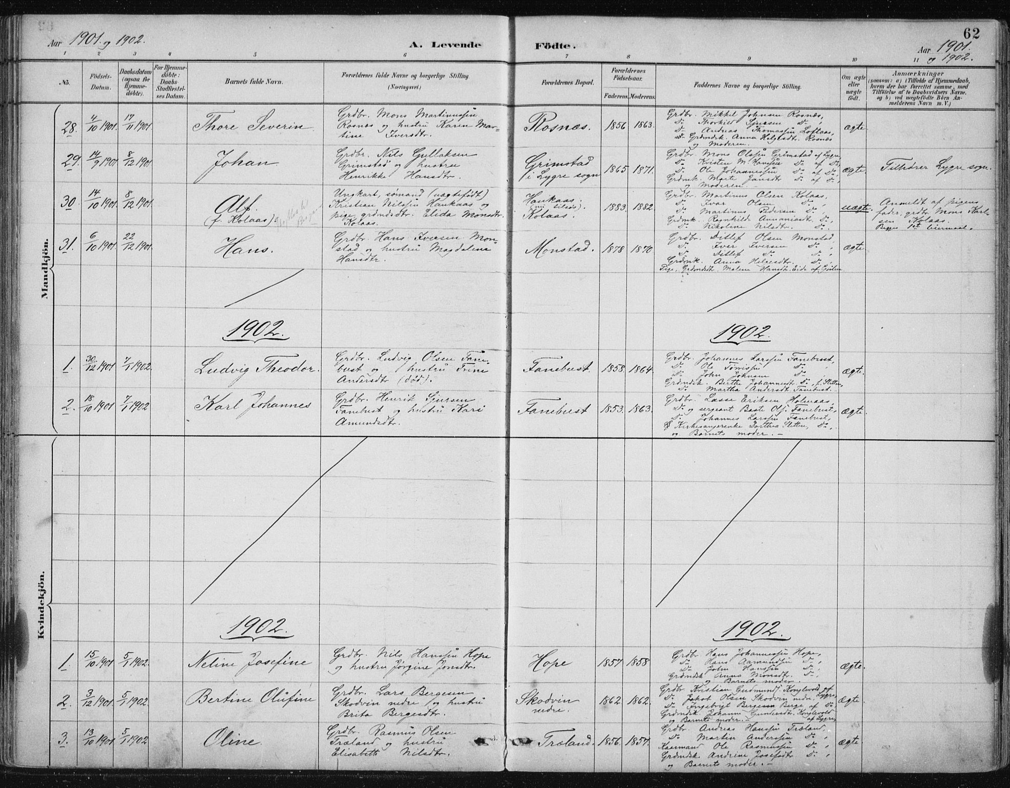 Lindås Sokneprestembete, SAB/A-76701/H/Hab: Parish register (copy) no. B 3, 1886-1914, p. 62