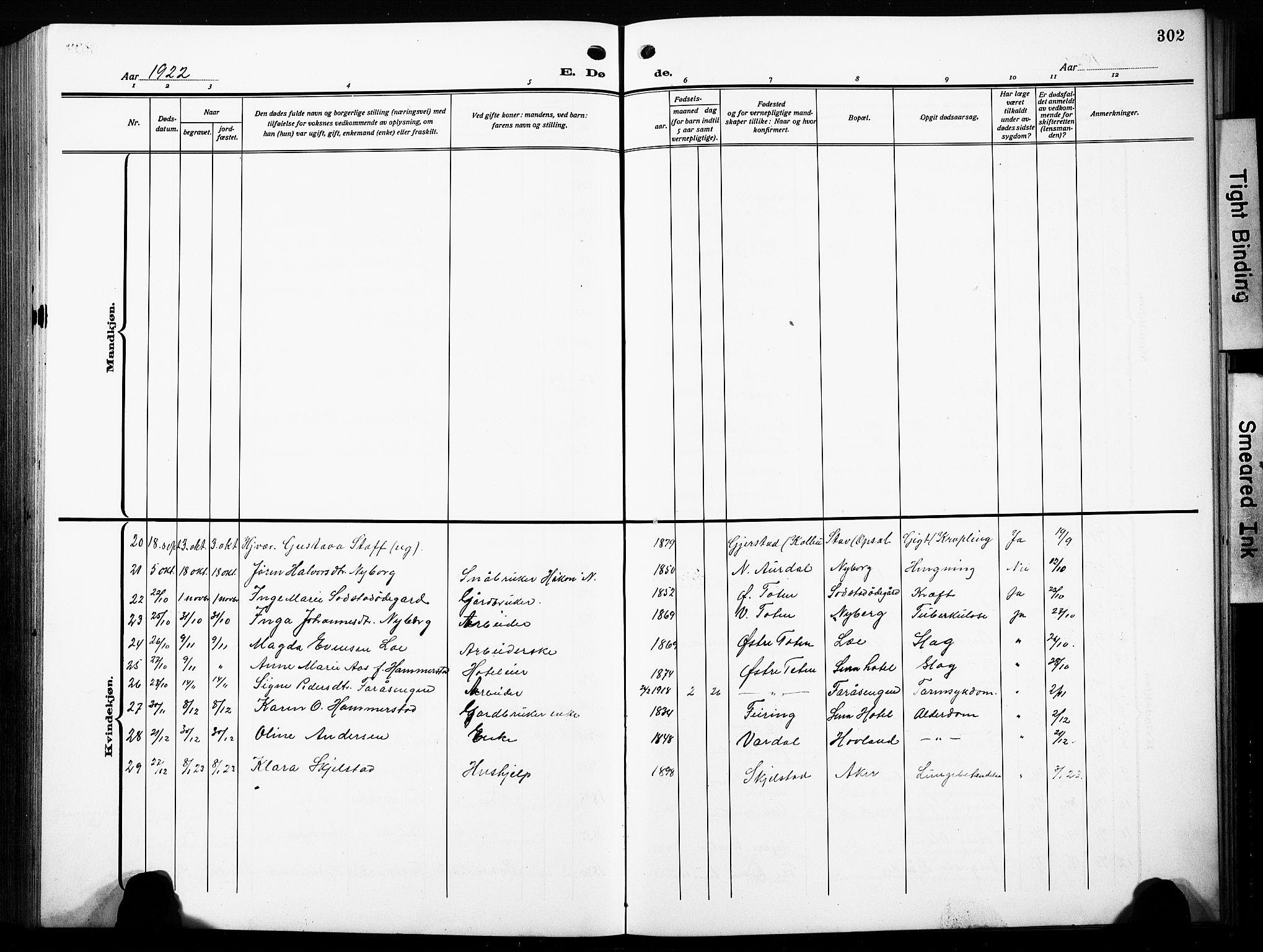 Østre Toten prestekontor, SAH/PREST-104/H/Ha/Hab/L0010: Parish register (copy) no. 10, 1912-1933, p. 302