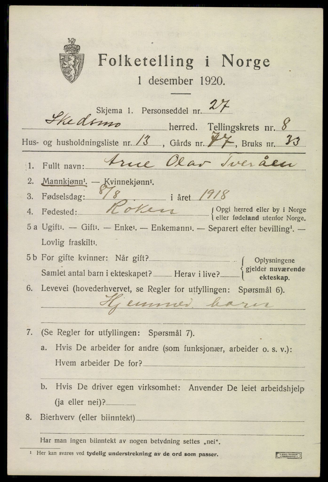 SAO, 1920 census for Skedsmo, 1920, p. 9053