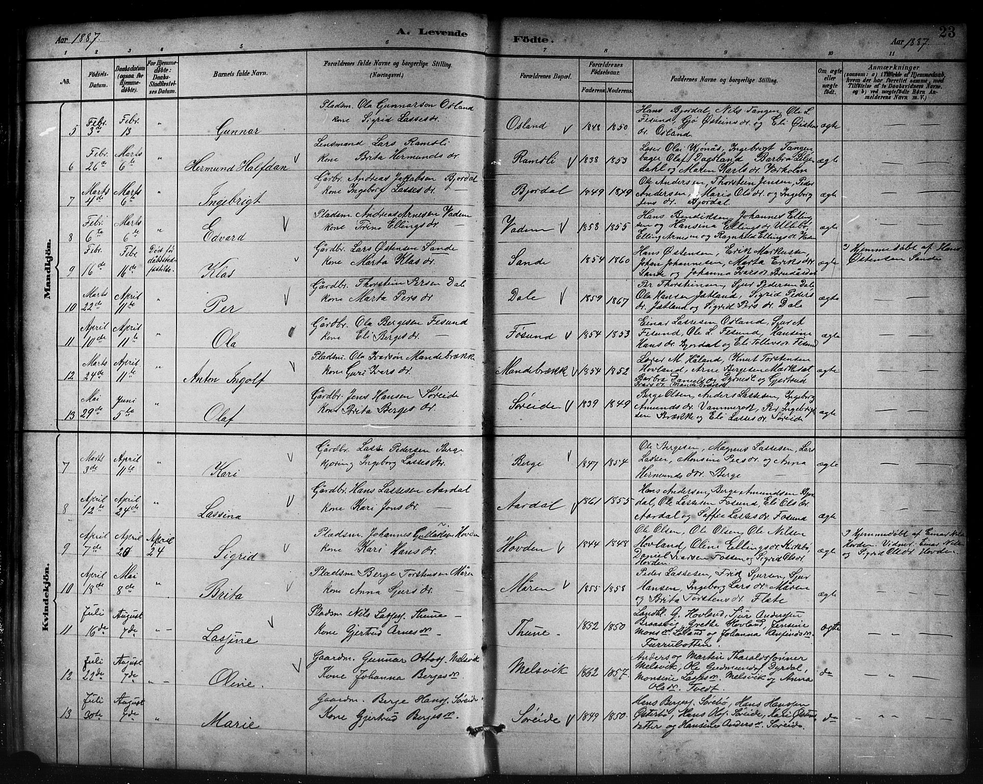 Lavik sokneprestembete, SAB/A-80901: Parish register (copy) no. B 3, 1882-1913, p. 23