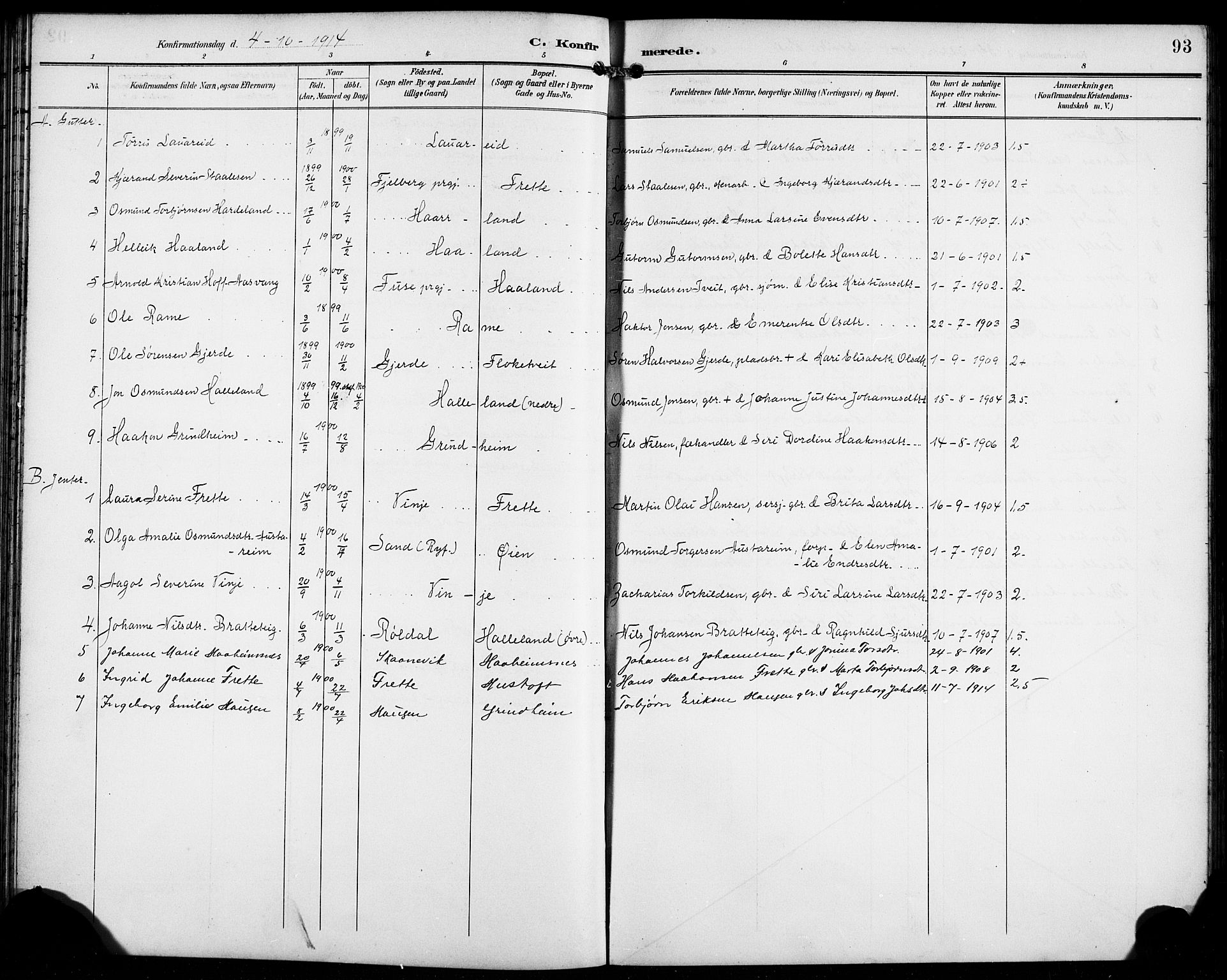 Etne sokneprestembete, SAB/A-75001/H/Hab: Parish register (copy) no. C 5, 1896-1920, p. 93
