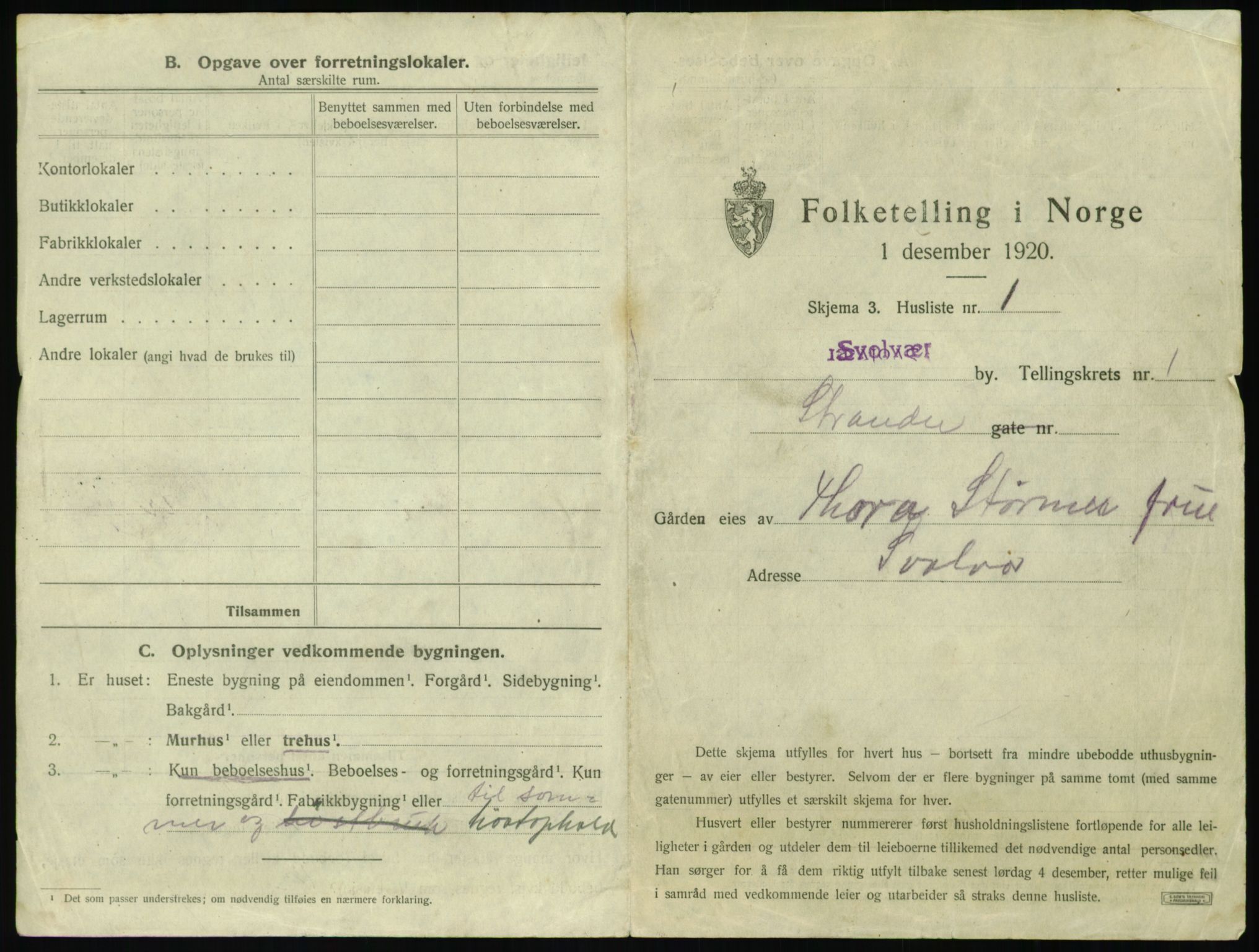 SAT, 1920 census for Svolvær, 1920, p. 22