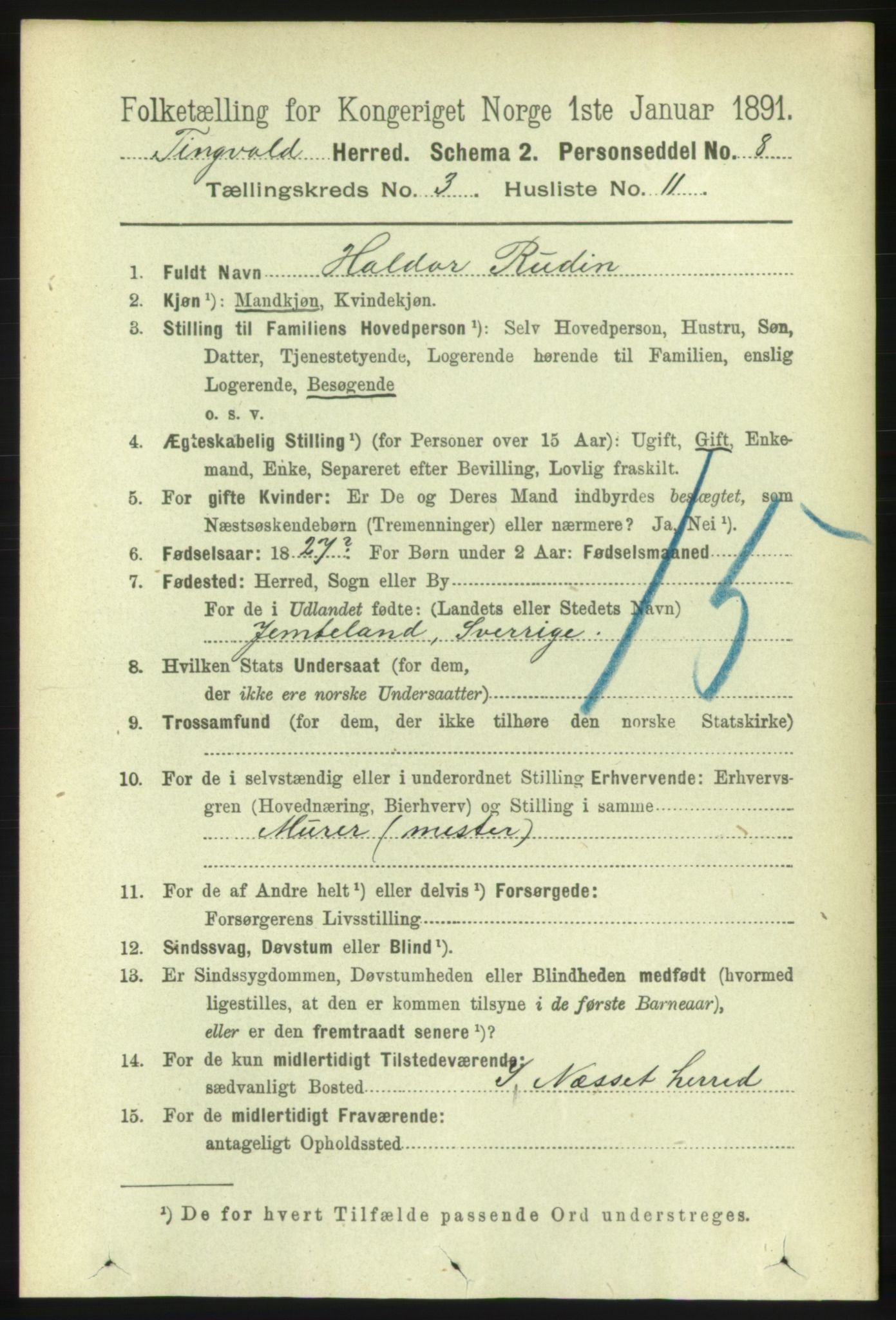 RA, 1891 census for 1560 Tingvoll, 1891, p. 1093