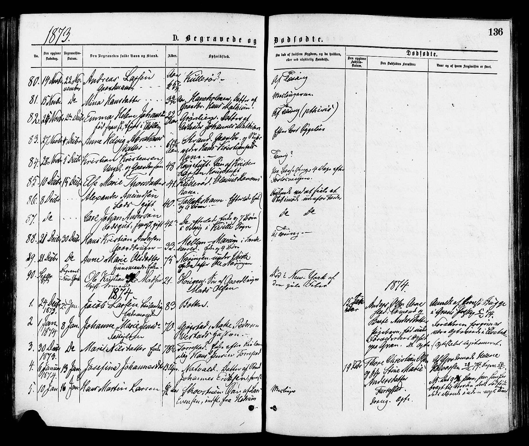 Sandar kirkebøker, SAKO/A-243/F/Fa/L0011: Parish register (official) no. 11, 1872-1882, p. 136
