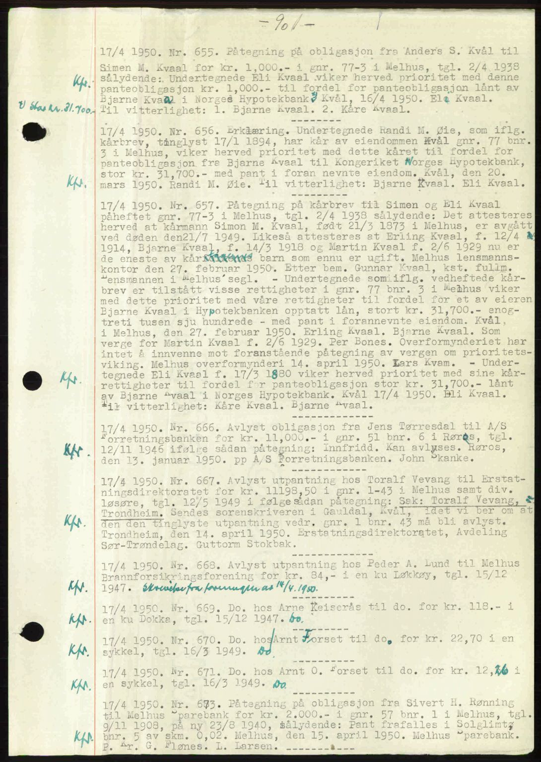 Gauldal sorenskriveri, SAT/A-0014/1/2/2C: Mortgage book no. A10, 1950-1950, Diary no: : 655/1950