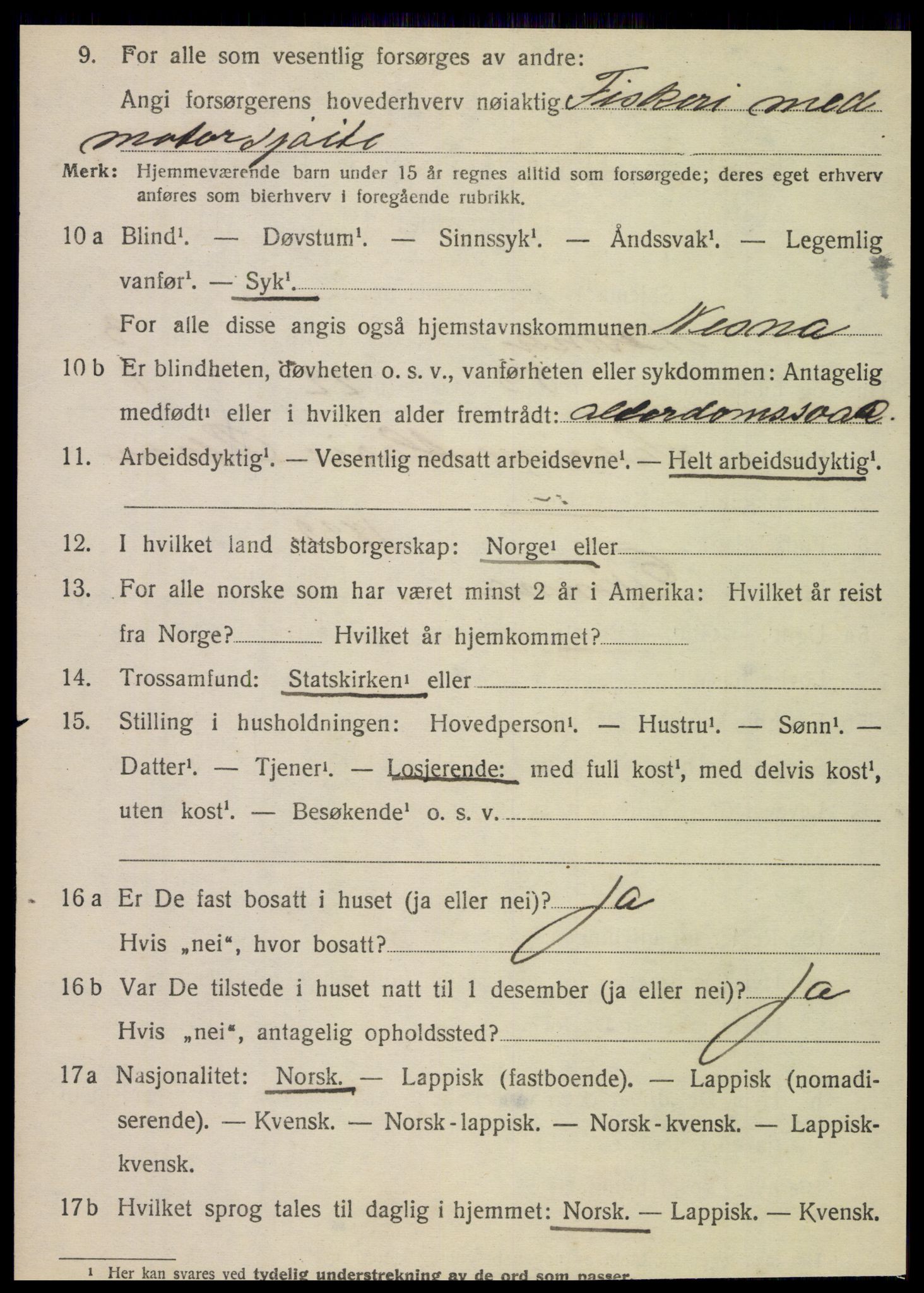 SAT, 1920 census for Nesna, 1920, p. 3238