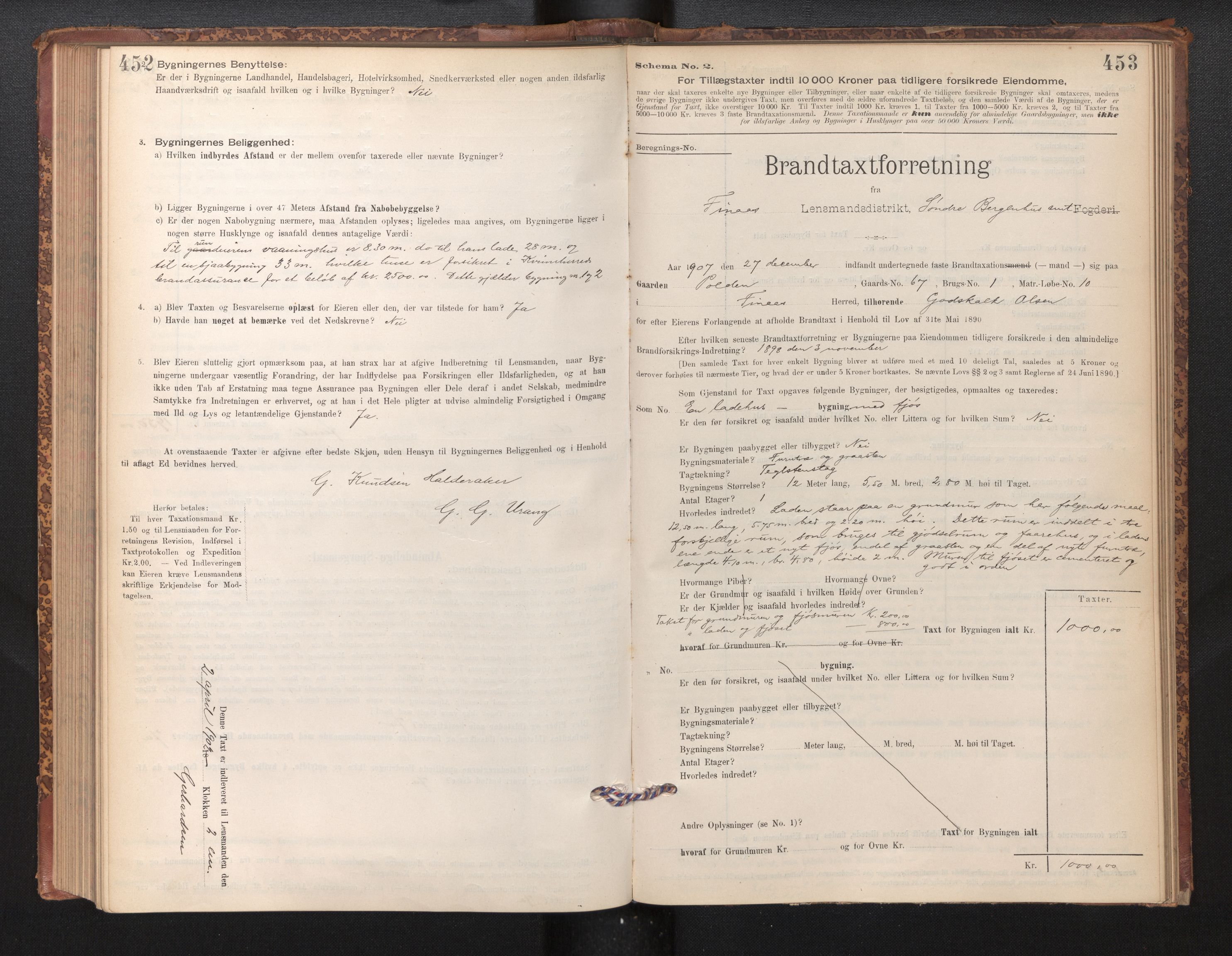 Lensmannen i Finnås, SAB/A-31901/0012/L0002: Branntakstprotokoll, skjematakst, 1894-1954, p. 452-453