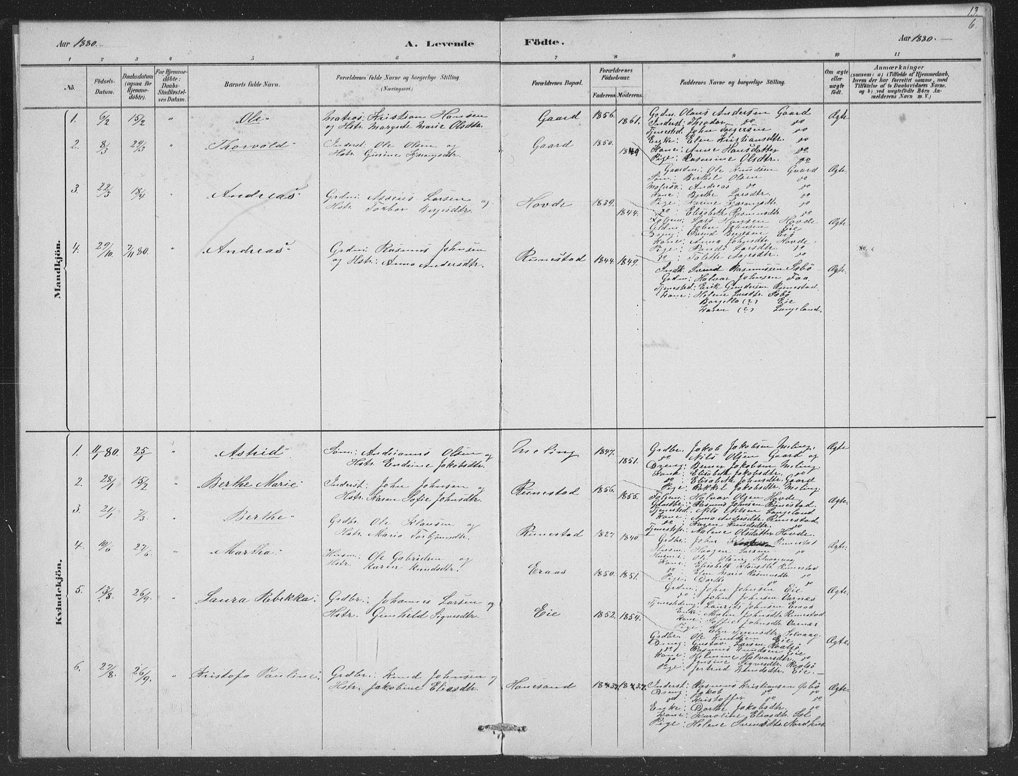 Finnøy sokneprestkontor, AV/SAST-A-101825/H/Ha/Hab/L0004: Parish register (copy) no. B 4, 1879-1892, p. 6