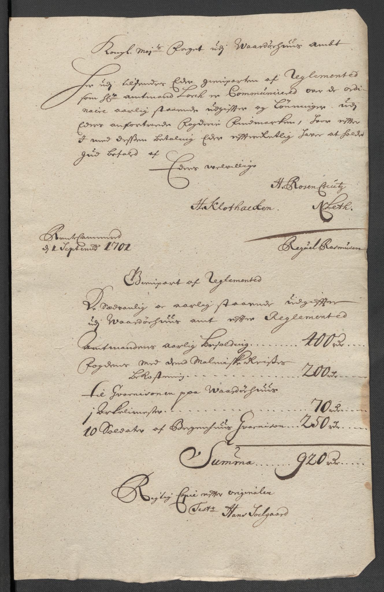 Rentekammeret inntil 1814, Reviderte regnskaper, Fogderegnskap, AV/RA-EA-4092/R69/L4852: Fogderegnskap Finnmark/Vardøhus, 1701-1704, p. 234