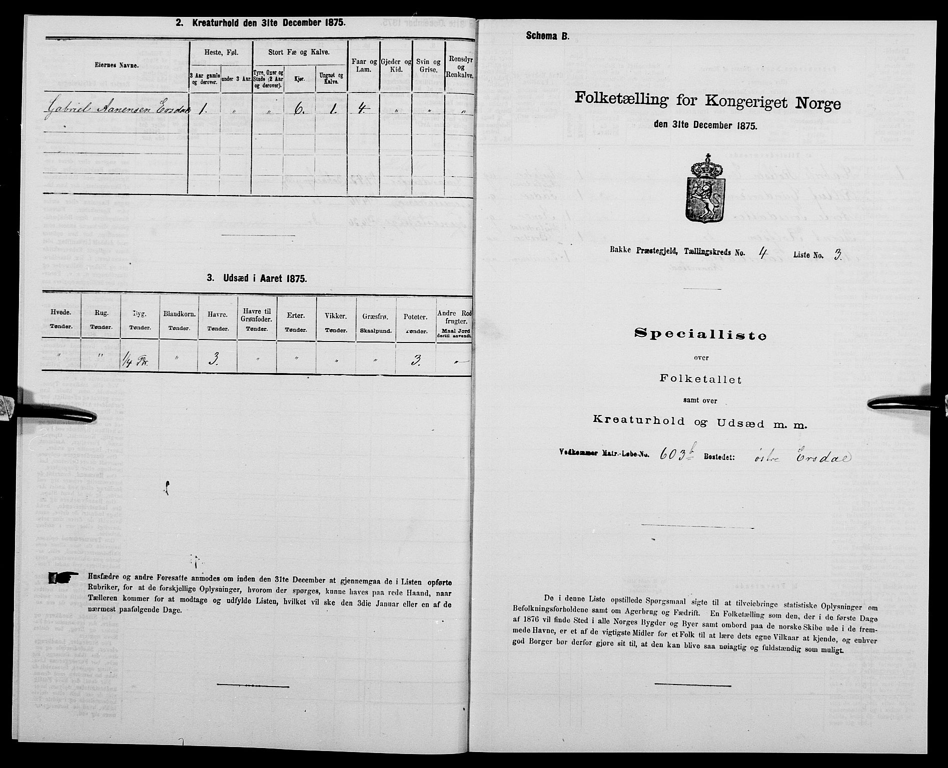 SAK, 1875 census for 1045P Bakke, 1875, p. 387