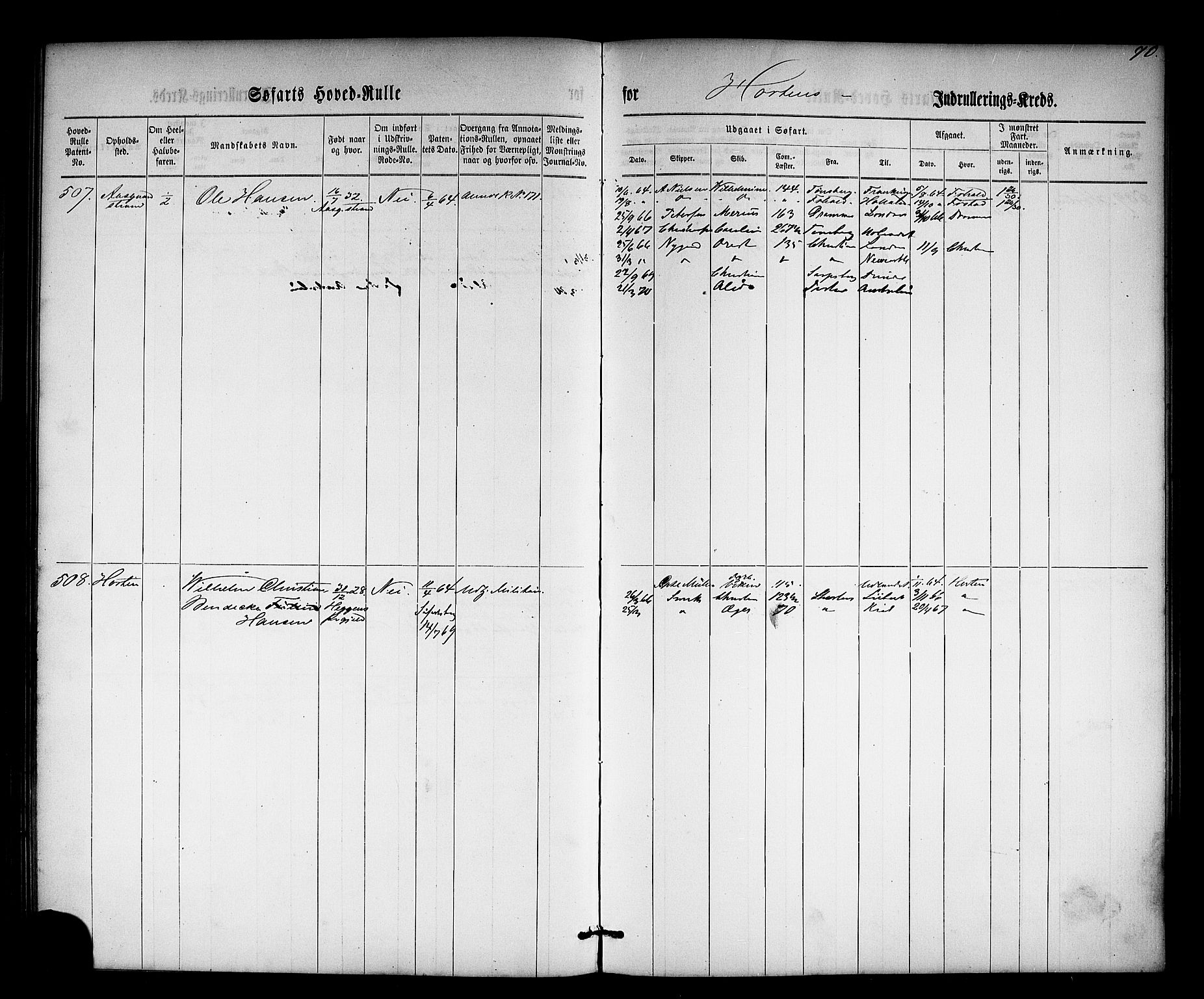 Horten innrulleringskontor, SAKO/A-785/F/Fc/L0002: Hovedrulle, 1861-1868, p. 109