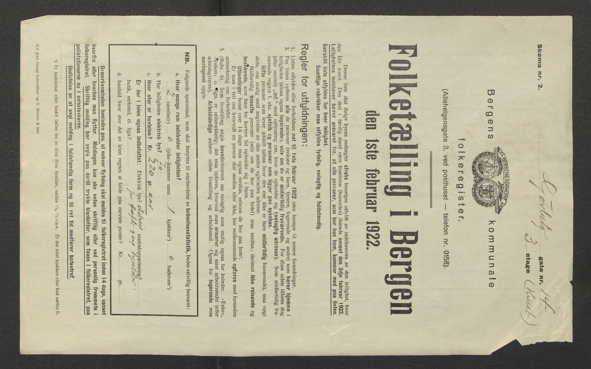 SAB, Municipal Census 1922 for Bergen, 1922, p. 11658