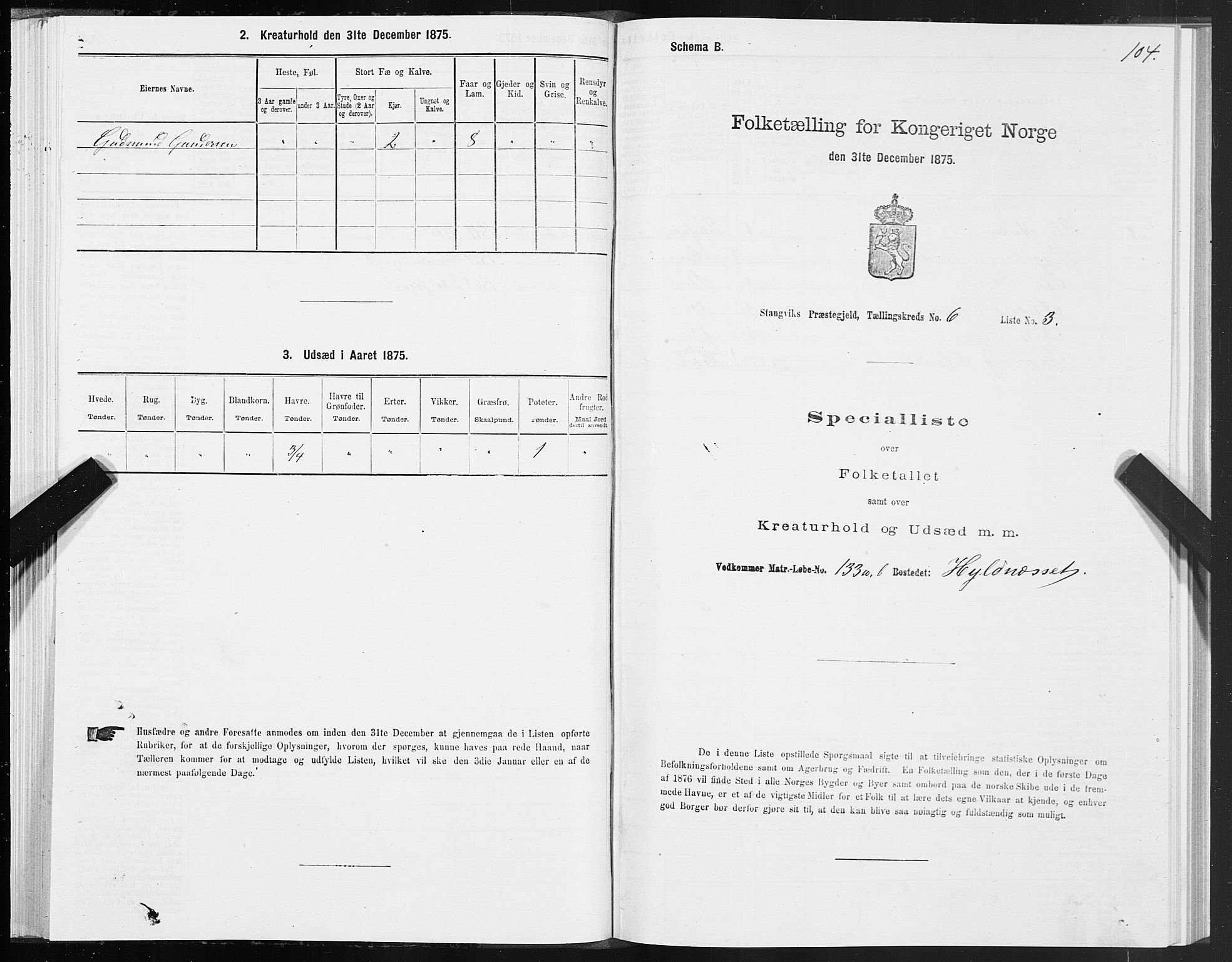SAT, 1875 census for 1564P Stangvik, 1875, p. 3104