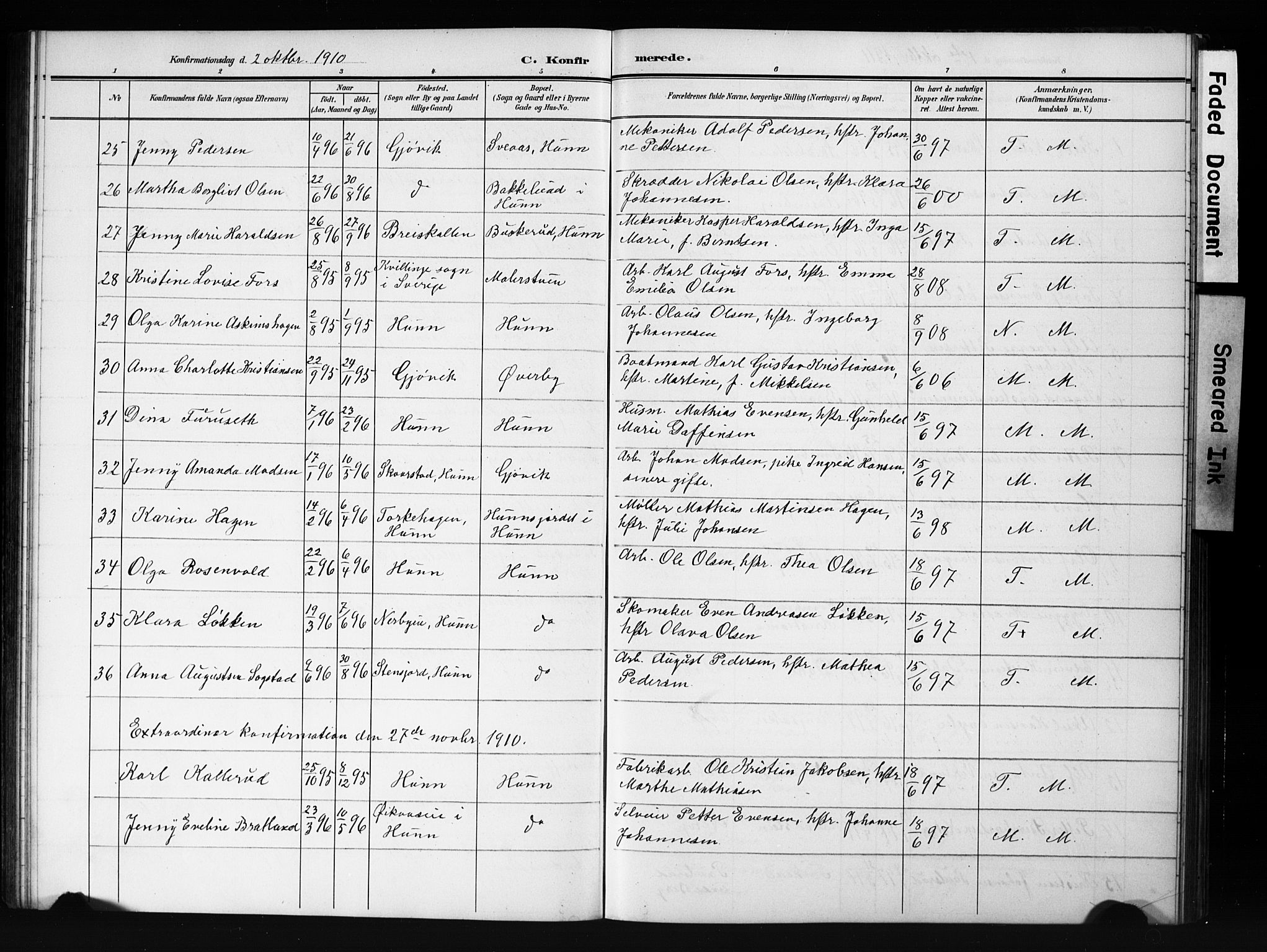 Vardal prestekontor, SAH/PREST-100/H/Ha/Hab/L0013: Parish register (copy) no. 13, 1904-1915