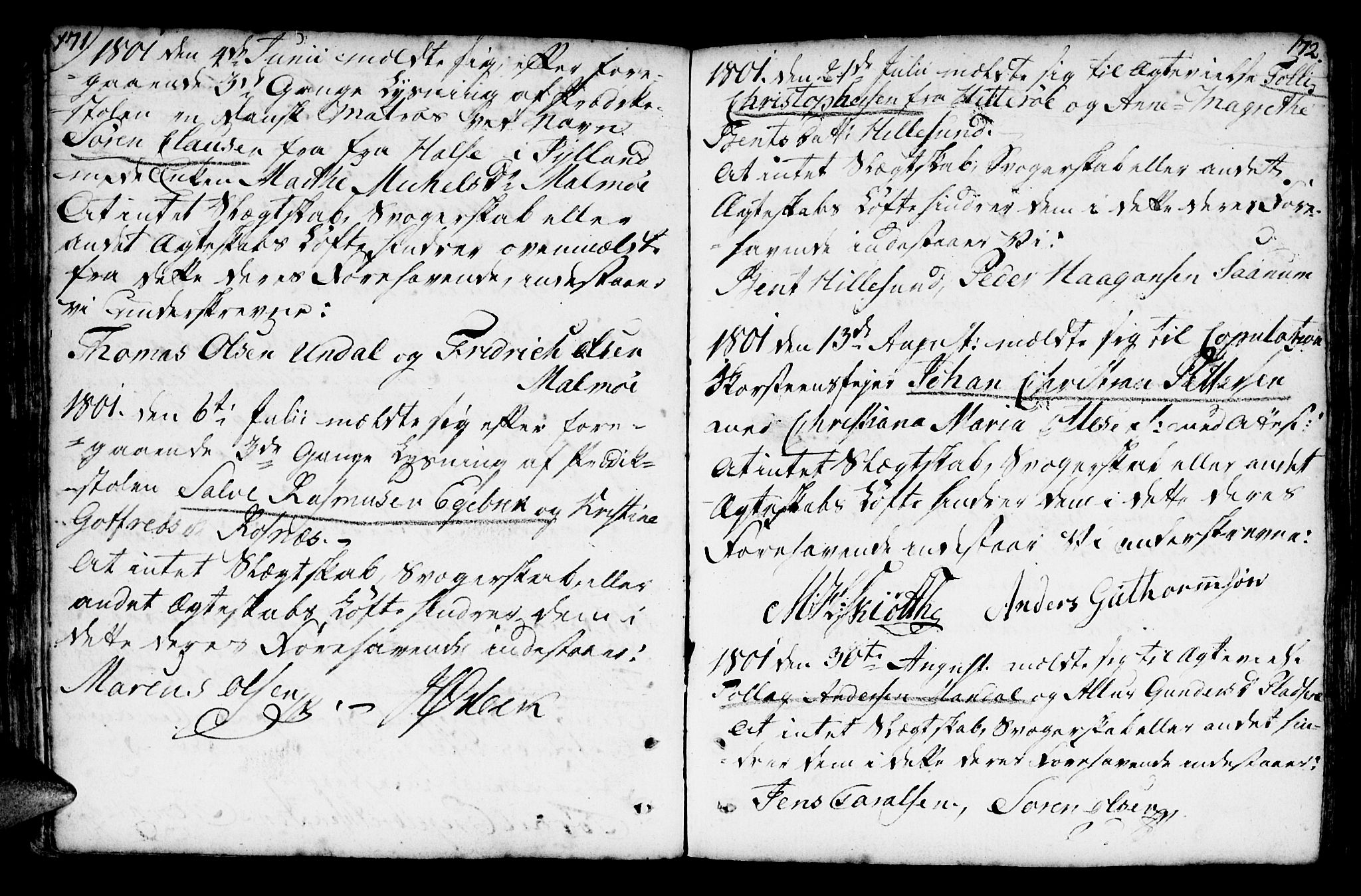 Mandal sokneprestkontor, AV/SAK-1111-0030/F/Fa/Faa/L0007: Parish register (official) no. A 7, 1783-1818, p. 171-172