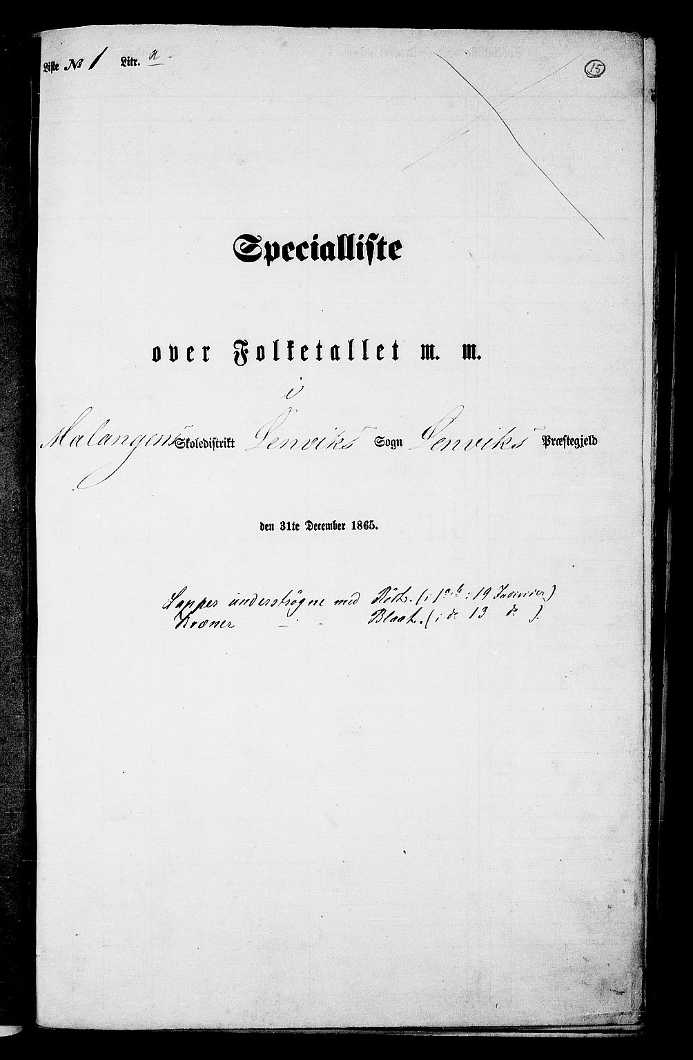 RA, 1865 census for Lenvik, 1865, p. 14
