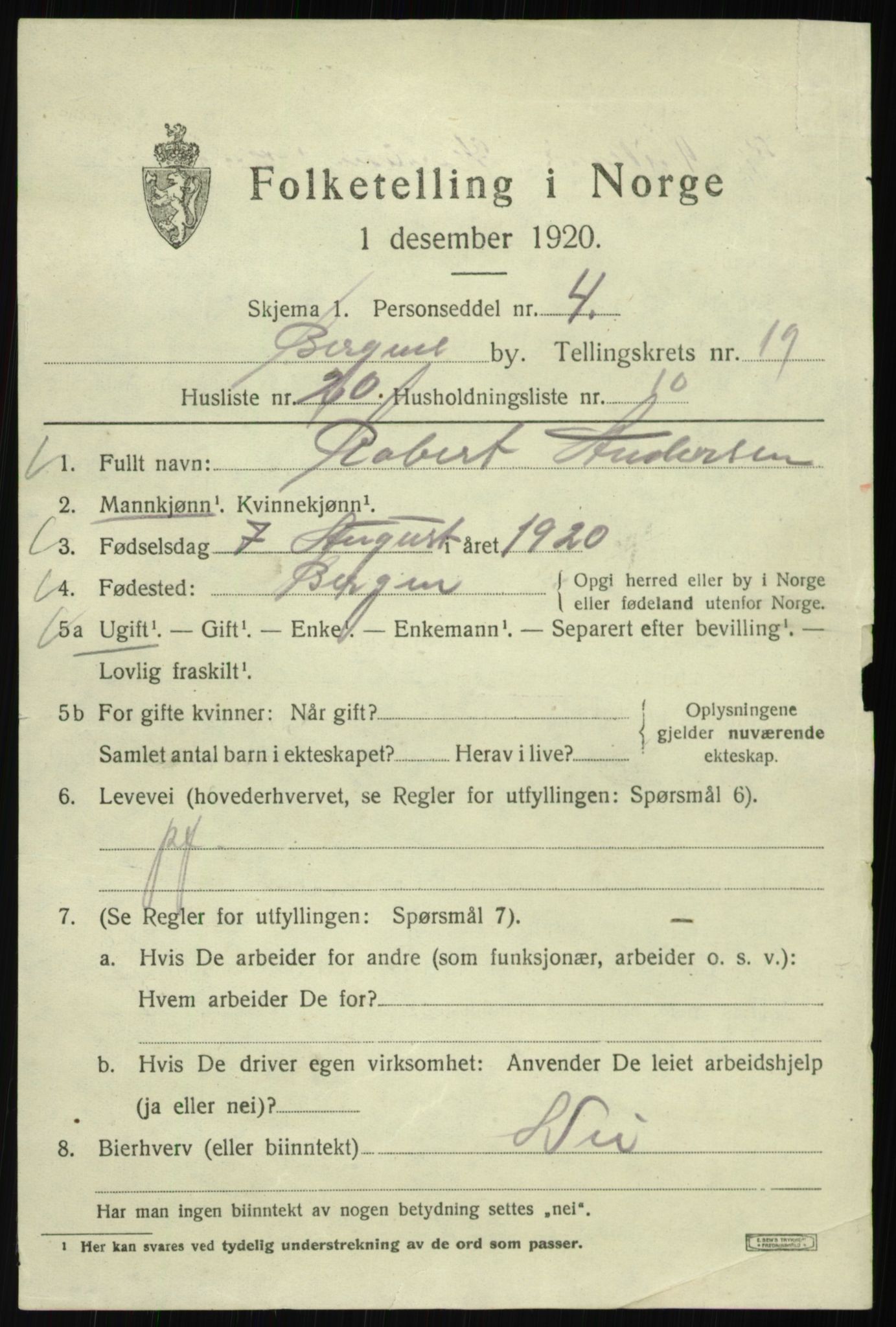 SAB, 1920 census for Bergen, 1920, p. 83324