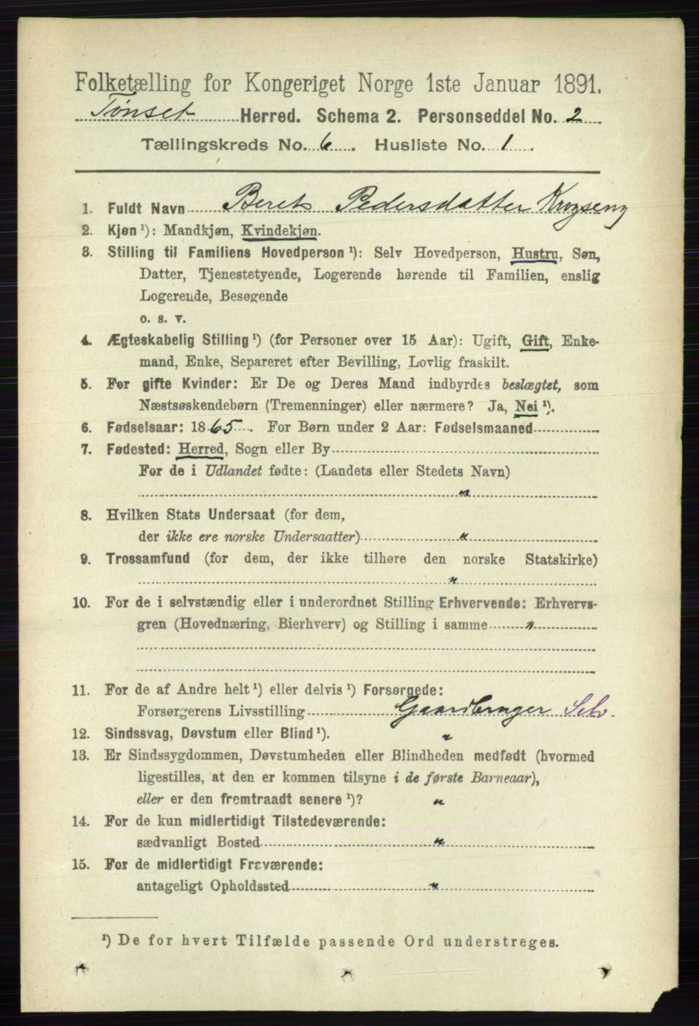 RA, 1891 census for 0437 Tynset, 1891, p. 1465