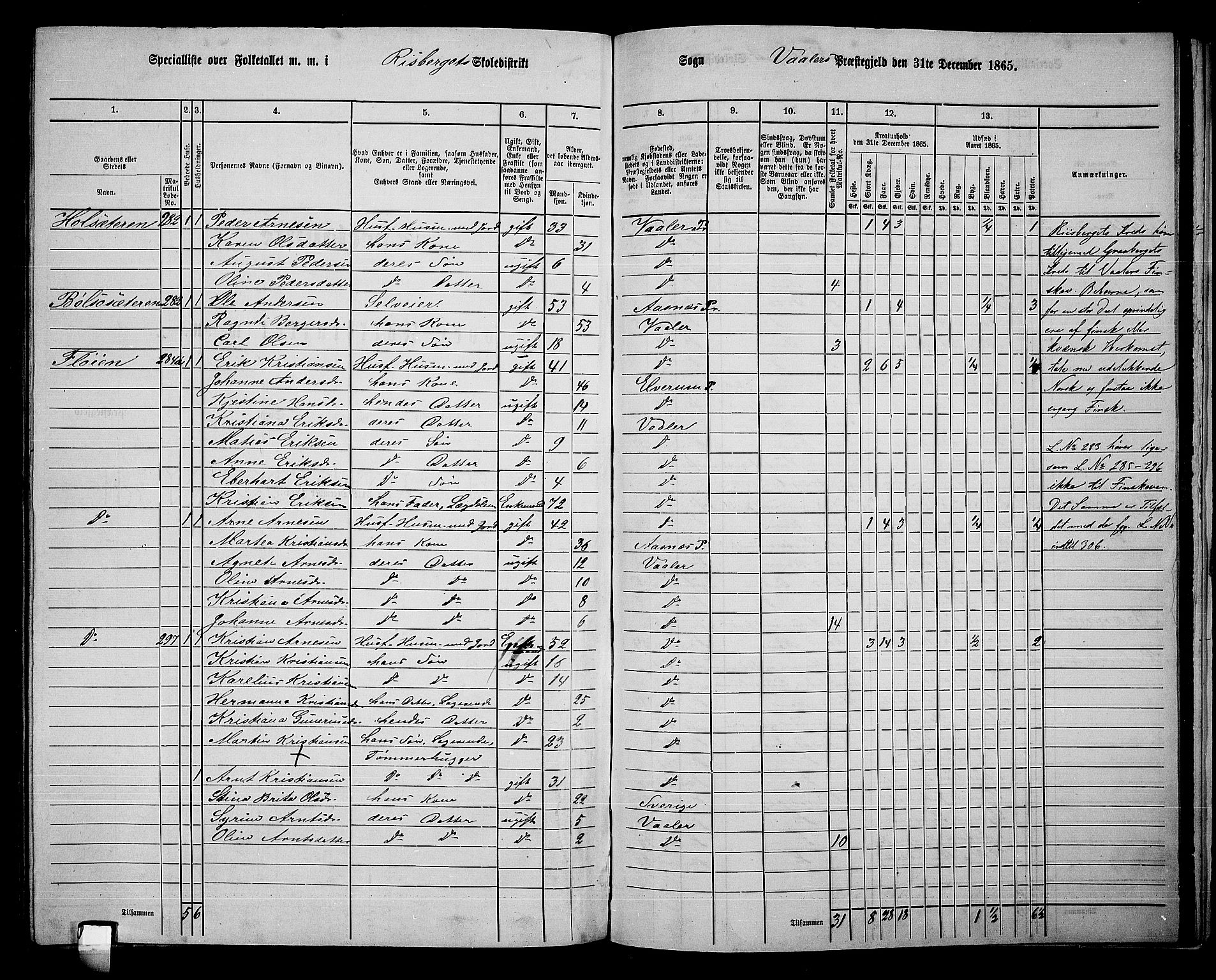 RA, 1865 census for Våler, 1865, p. 146