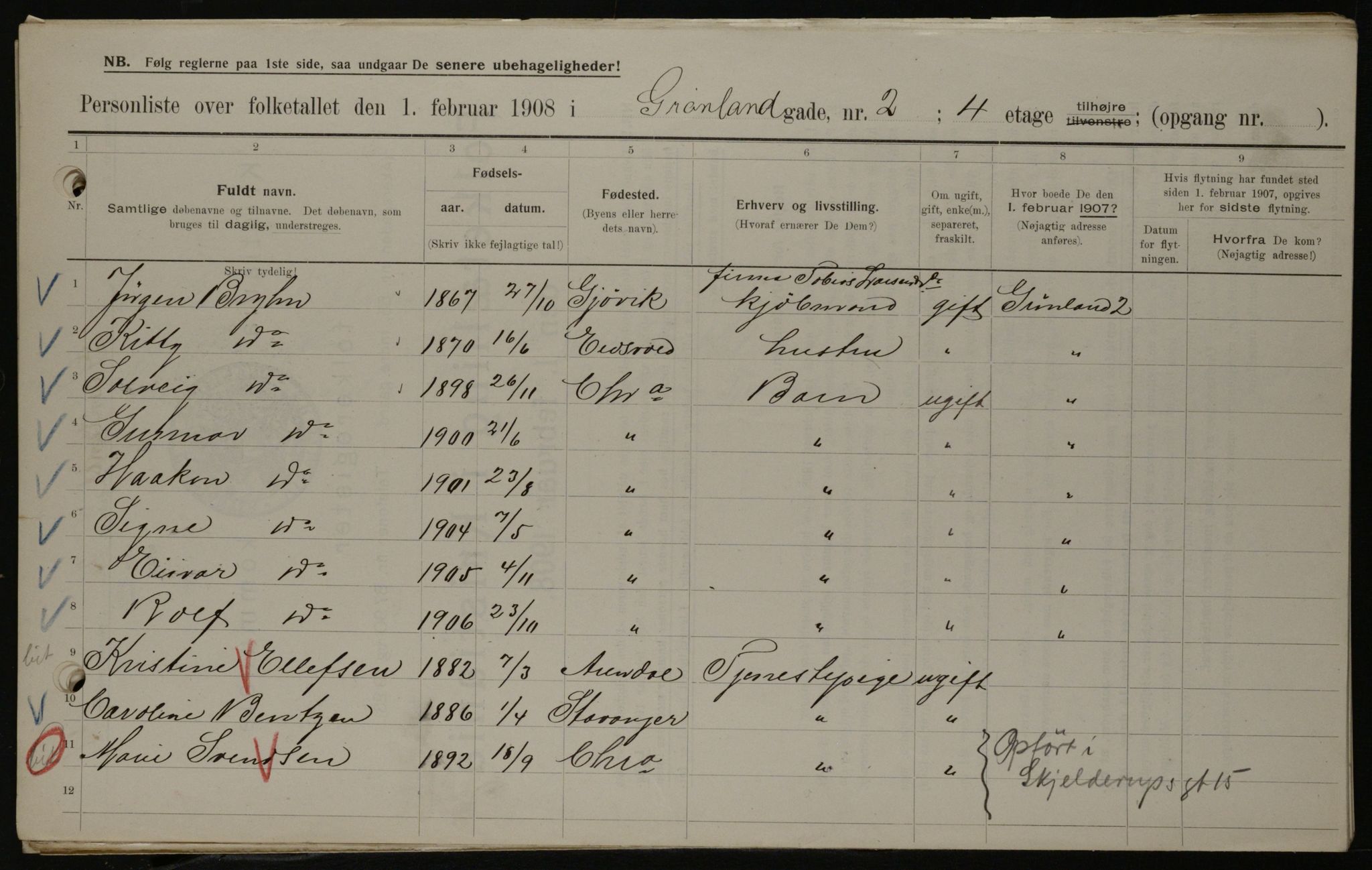 OBA, Municipal Census 1908 for Kristiania, 1908, p. 28054