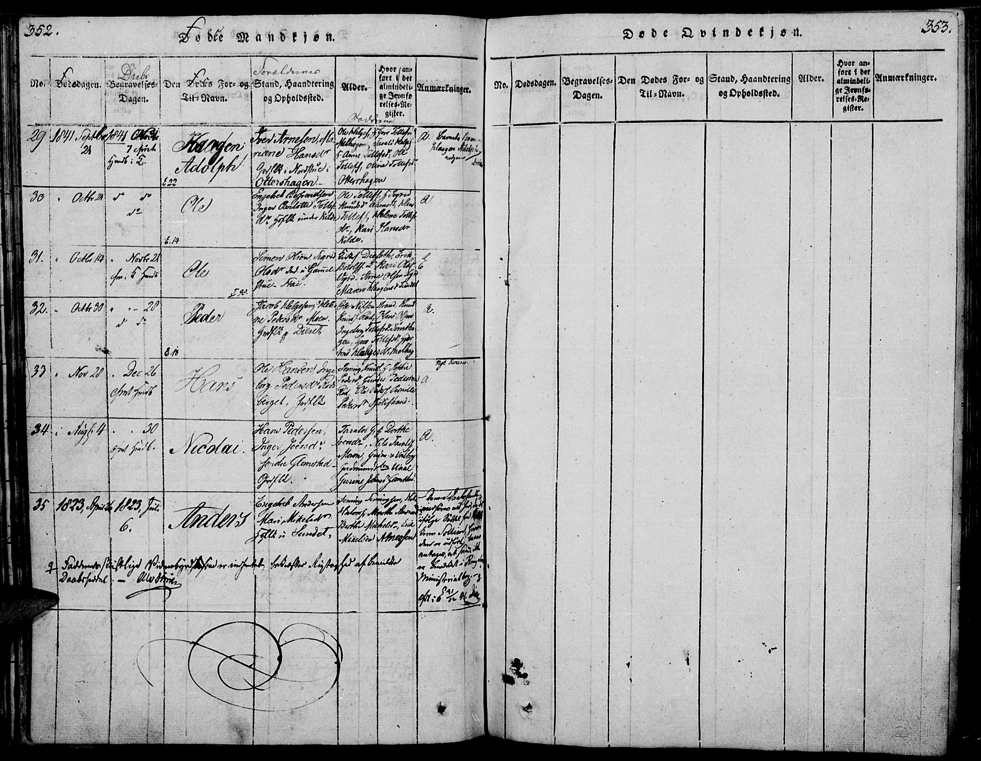 Åmot prestekontor, Hedmark, SAH/PREST-056/H/Ha/Haa/L0005: Parish register (official) no. 5, 1815-1841, p. 352-353