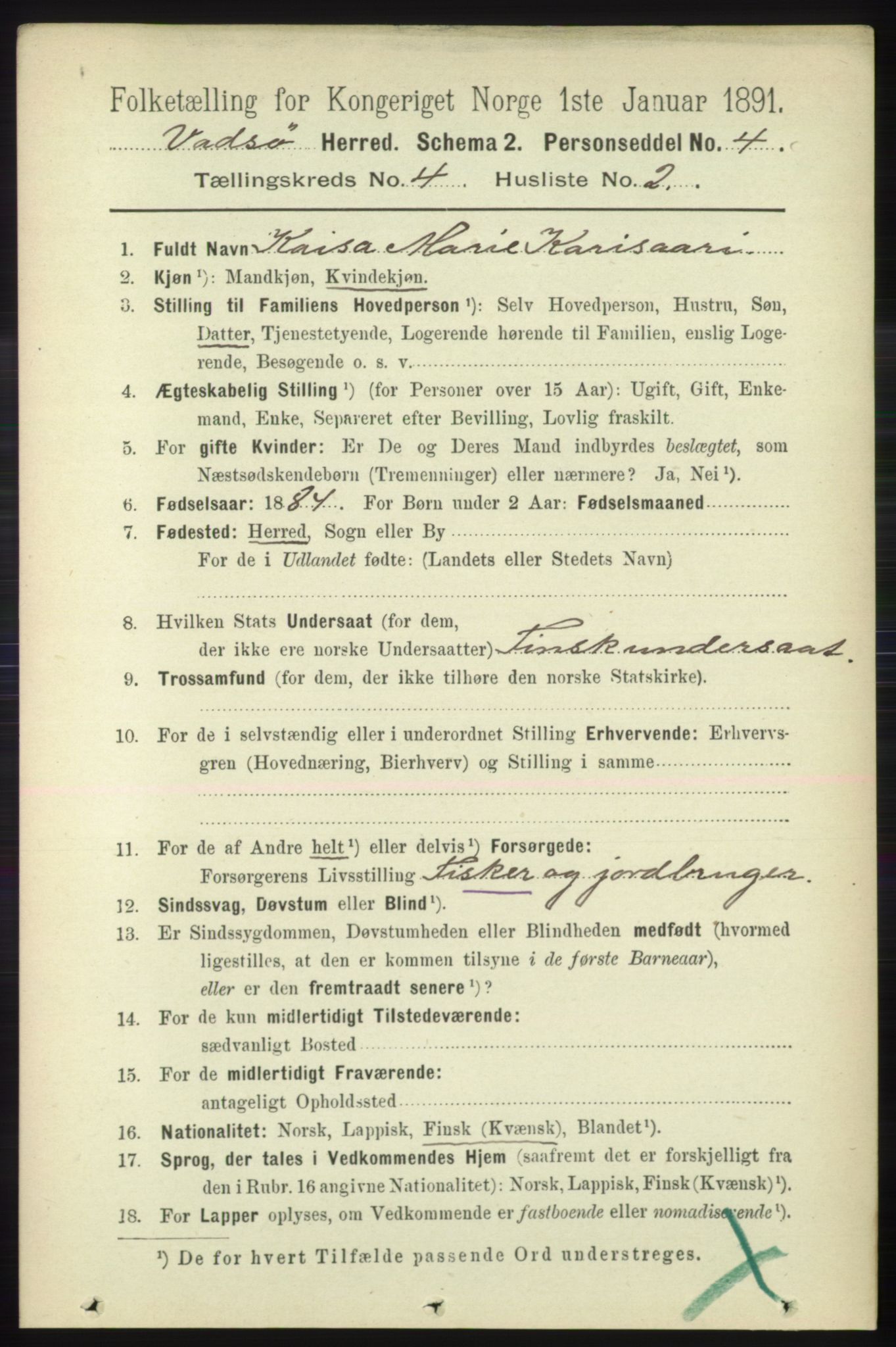 RA, 1891 census for 2029 Vadsø, 1891, p. 1214