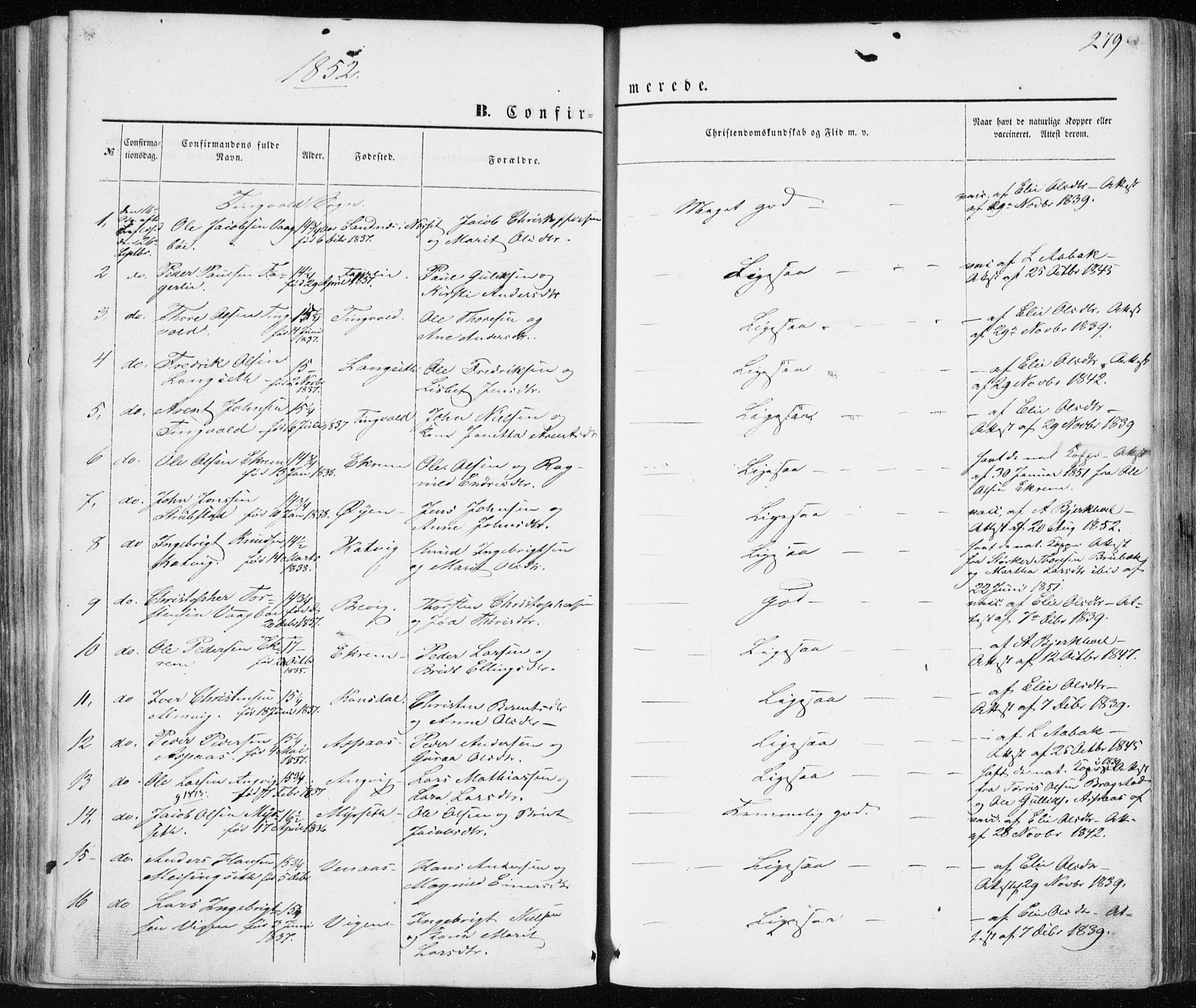 Ministerialprotokoller, klokkerbøker og fødselsregistre - Møre og Romsdal, AV/SAT-A-1454/586/L0984: Parish register (official) no. 586A10, 1844-1856, p. 279