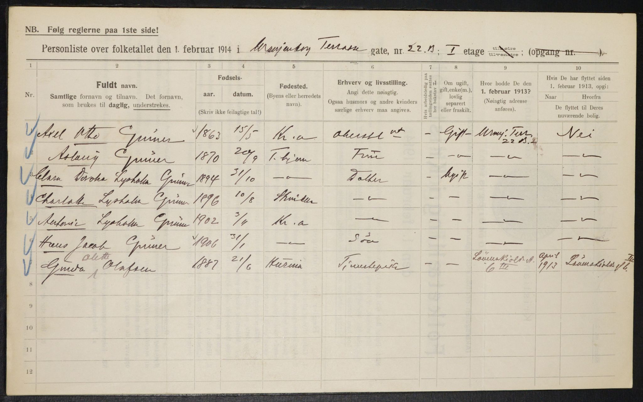 OBA, Municipal Census 1914 for Kristiania, 1914, p. 121361