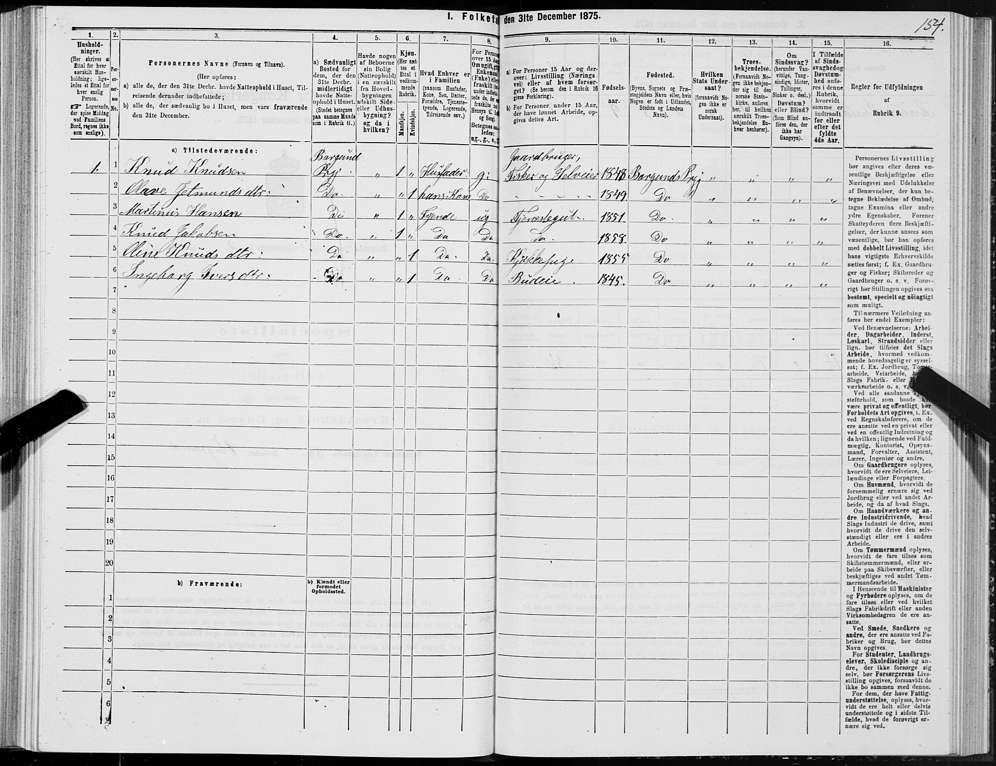 SAT, 1875 census for 1531P Borgund, 1875, p. 1154