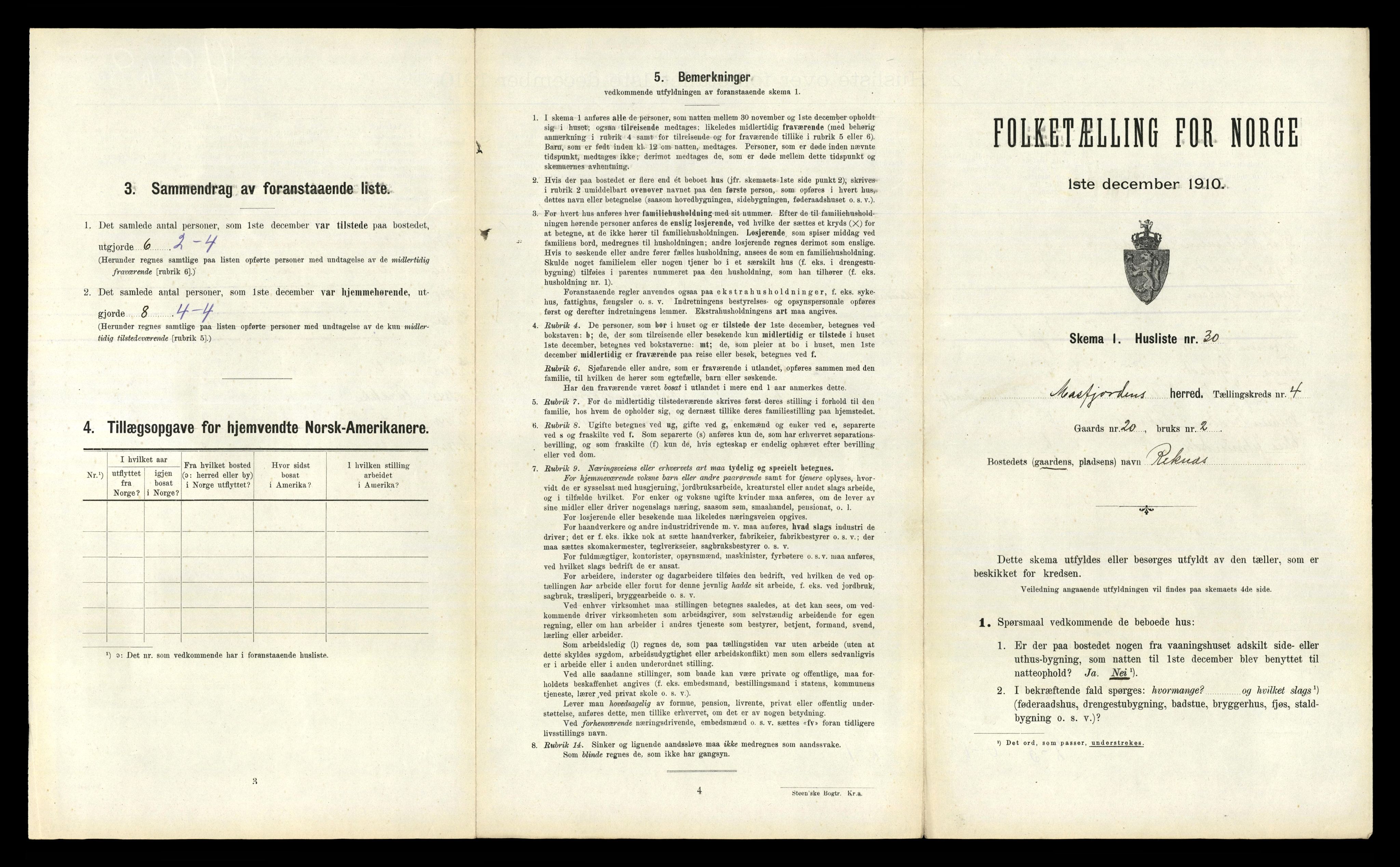 RA, 1910 census for Masfjorden, 1910, p. 308