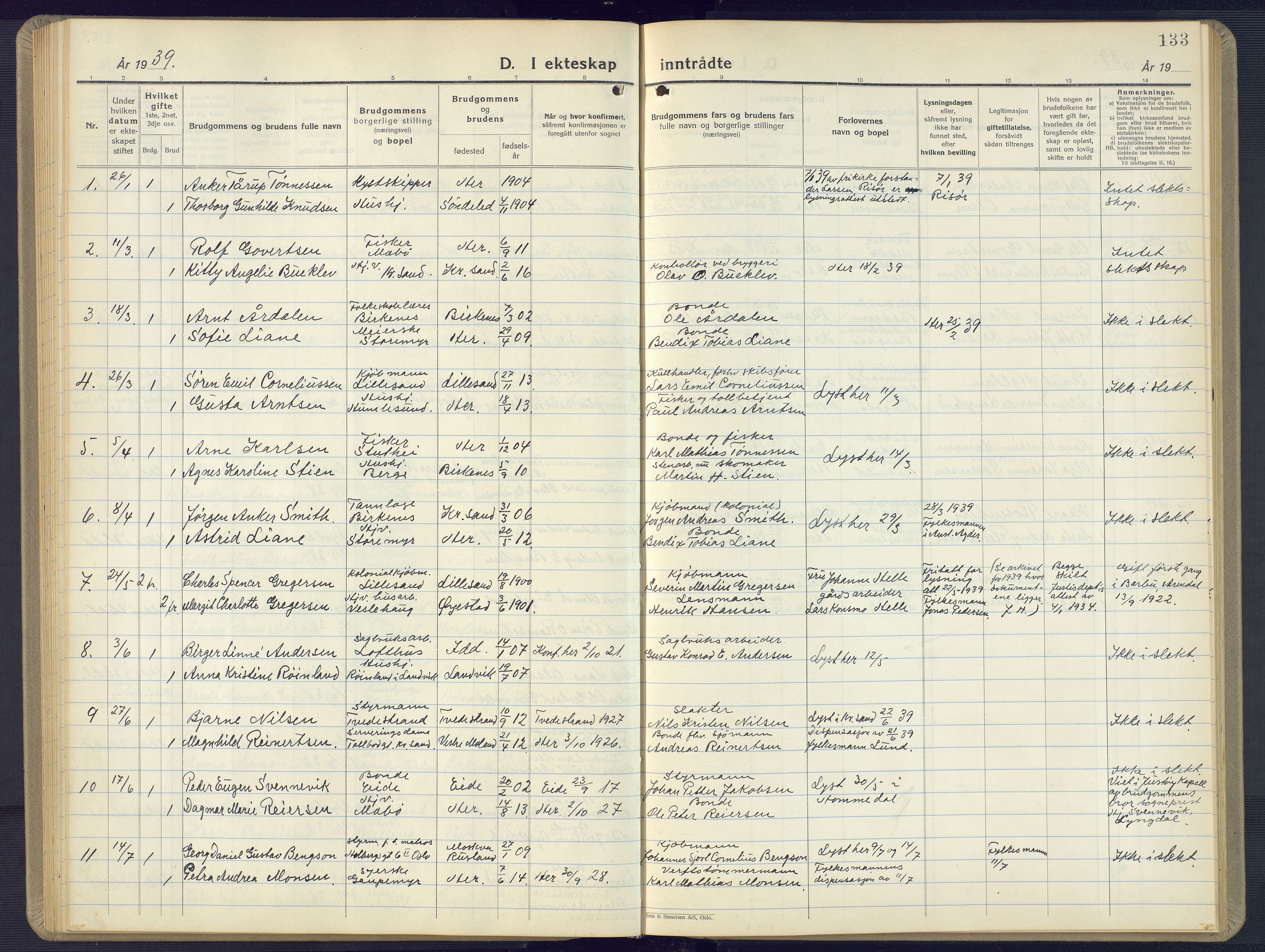 Vestre Moland sokneprestkontor, SAK/1111-0046/F/Fb/Fbb/L0008: Parish register (copy) no. B 8, 1930-1966, p. 133