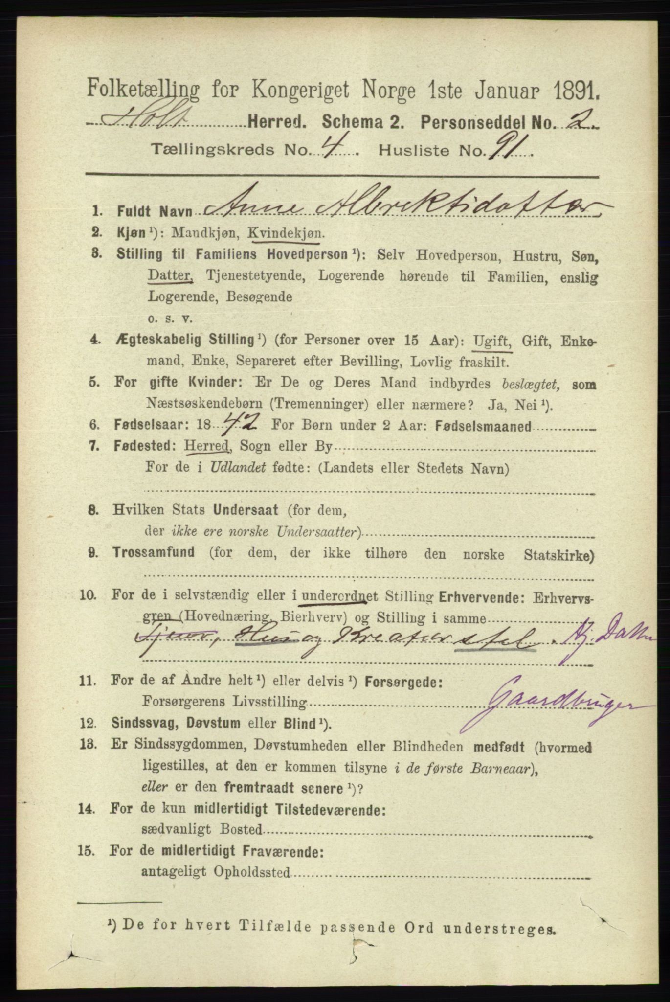 RA, 1891 census for 0914 Holt, 1891, p. 2203