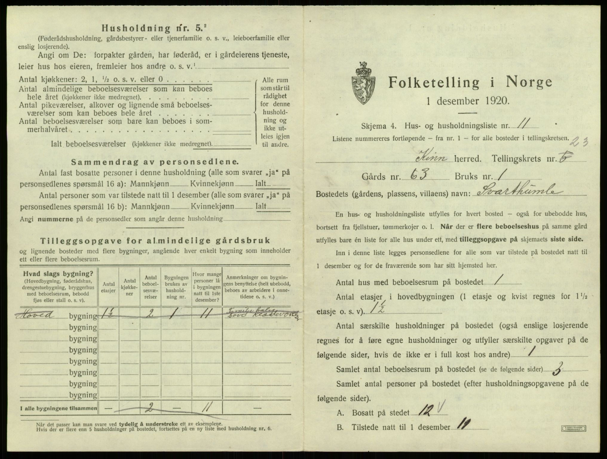 SAB, 1920 census for Kinn, 1920, p. 1160