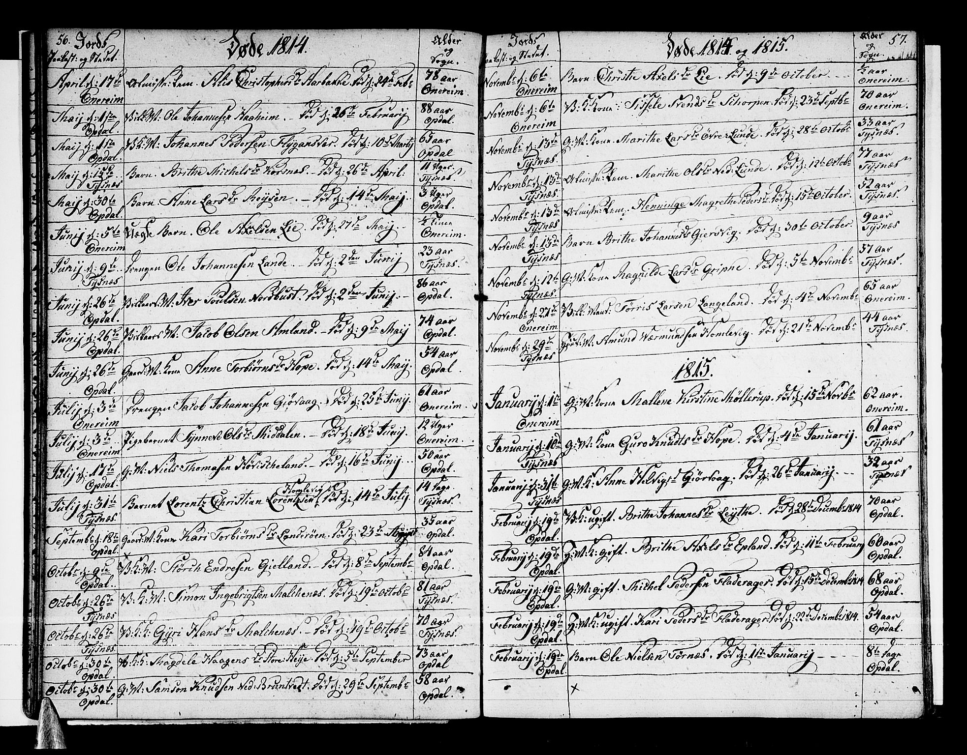 Tysnes sokneprestembete, AV/SAB-A-78601/H/Haa: Parish register (official) no. A 6, 1804-1816, p. 56-57