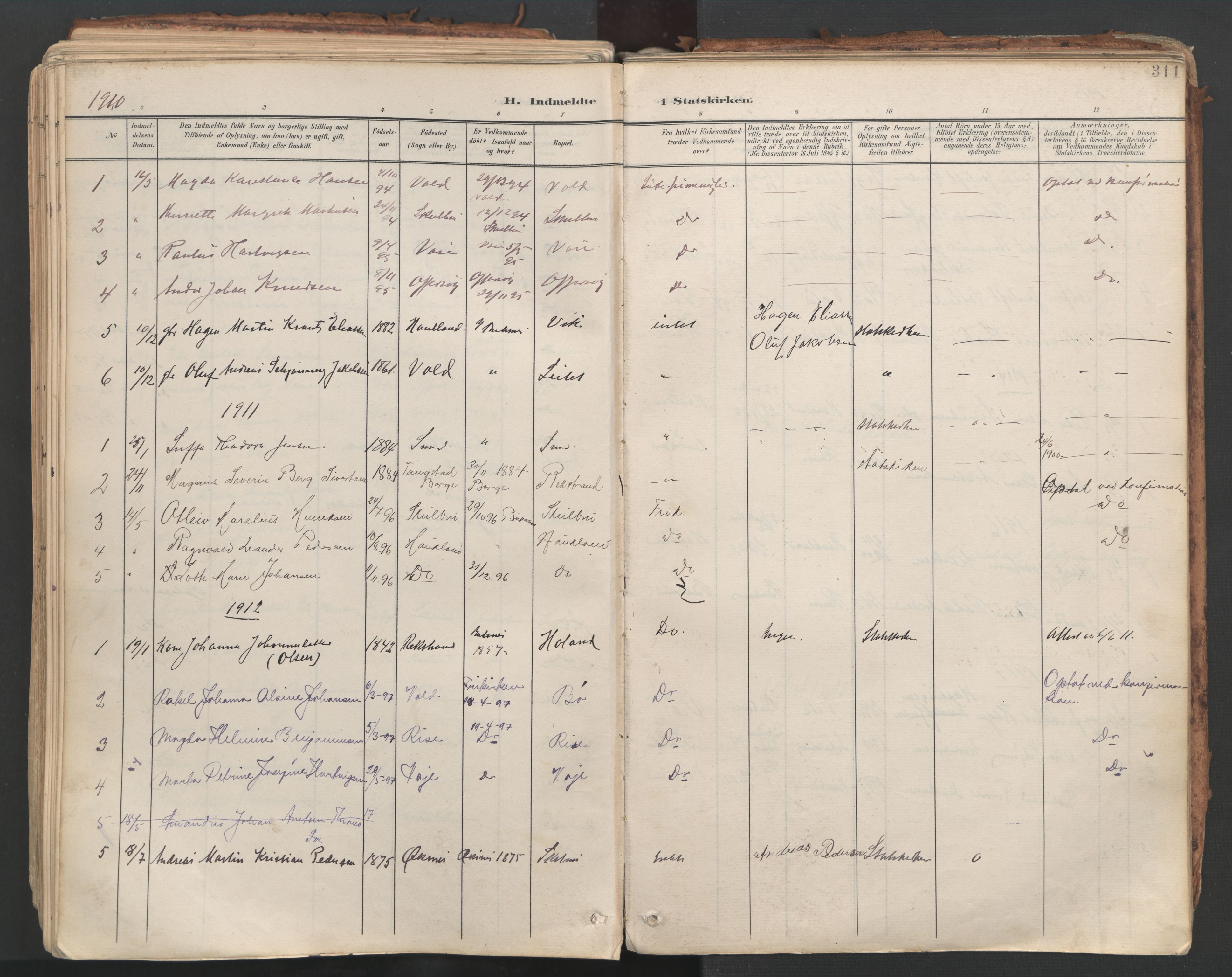 Ministerialprotokoller, klokkerbøker og fødselsregistre - Nordland, SAT/A-1459/881/L1154: Parish register (official) no. 881A07, 1907-1918, p. 311