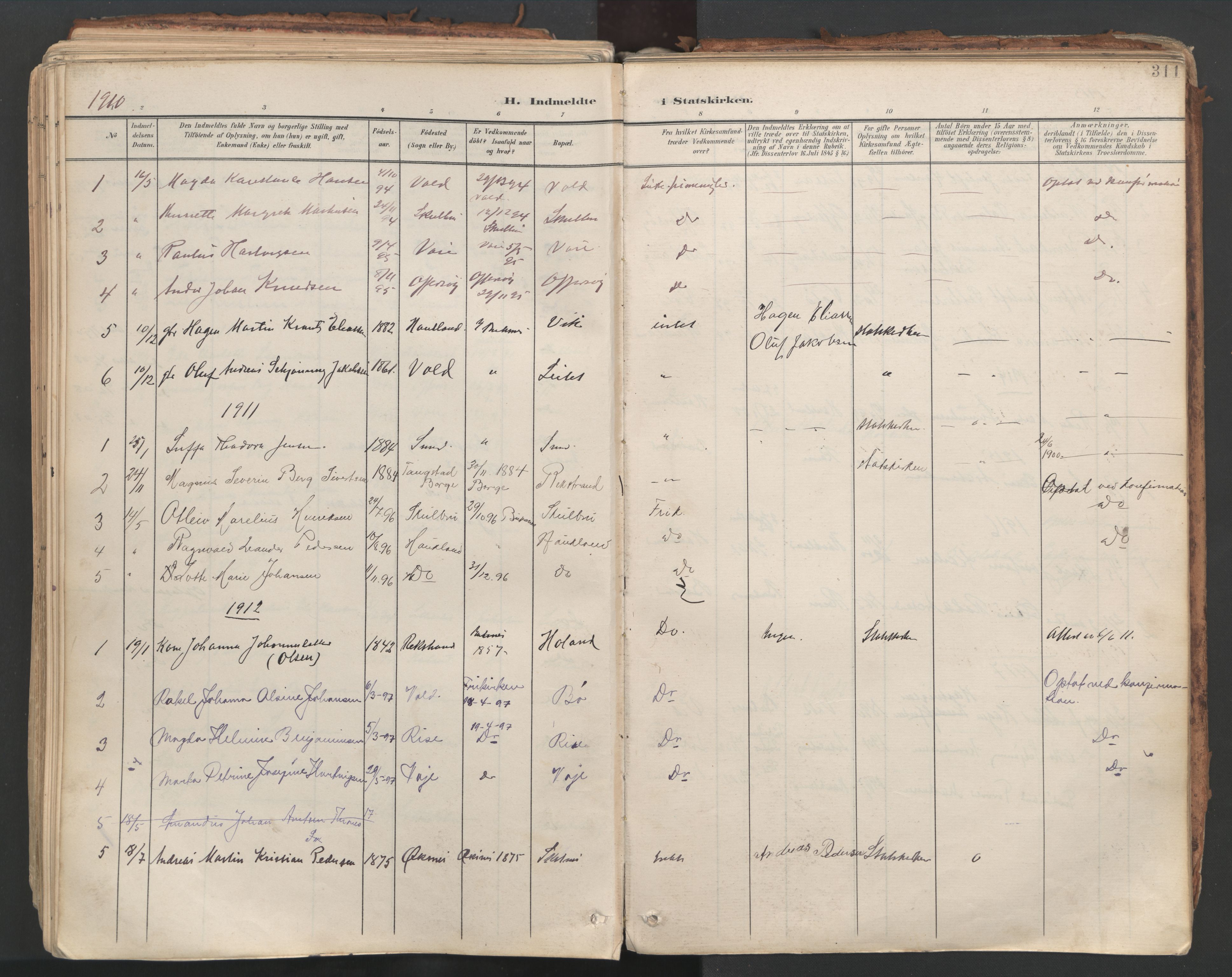 Ministerialprotokoller, klokkerbøker og fødselsregistre - Nordland, AV/SAT-A-1459/881/L1154: Parish register (official) no. 881A07, 1907-1918, p. 311