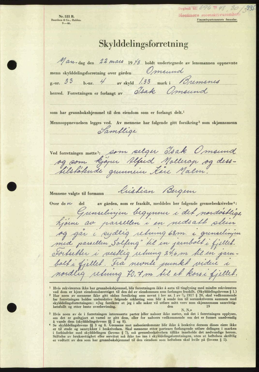 Nordmøre sorenskriveri, AV/SAT-A-4132/1/2/2Ca: Mortgage book no. A107, 1947-1948, Diary no: : 696/1948