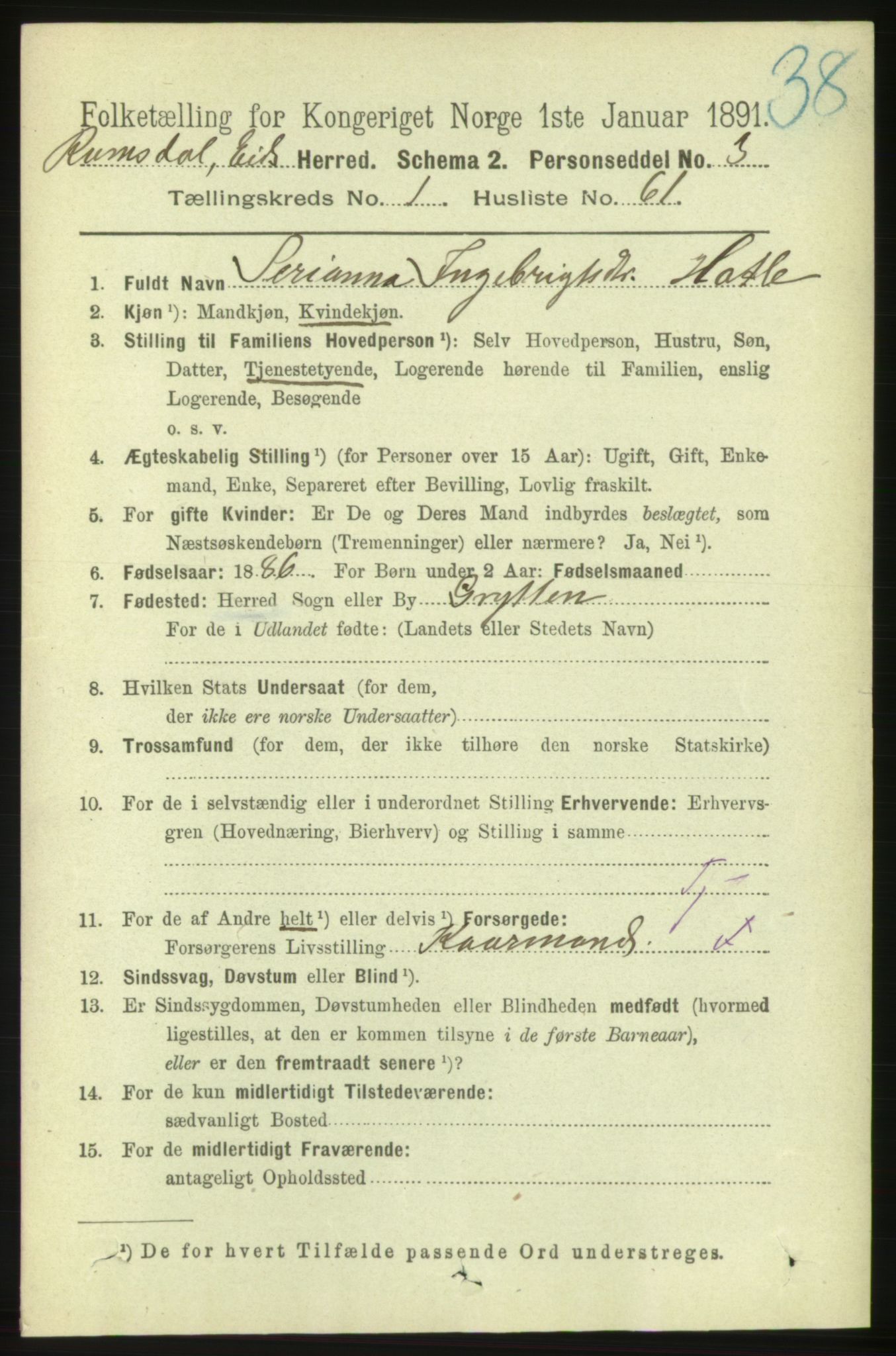 RA, 1891 census for 1538 Eid, 1891, p. 413