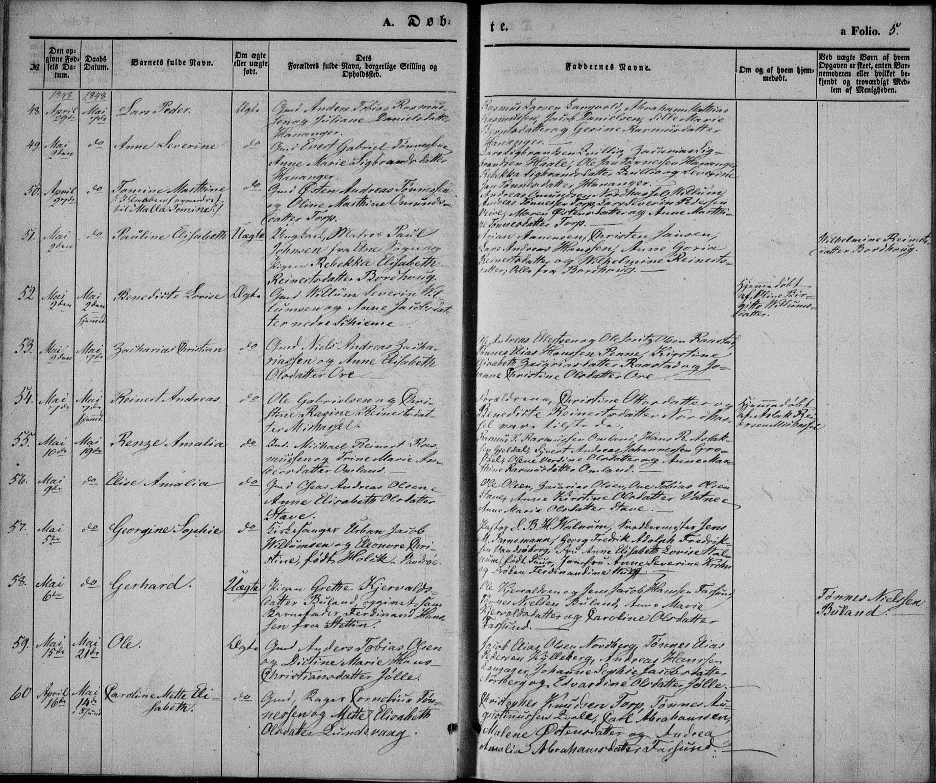 Lista sokneprestkontor, AV/SAK-1111-0027/F/Fb/L0002: Parish register (copy) no. B 2, 1847-1862, p. 5