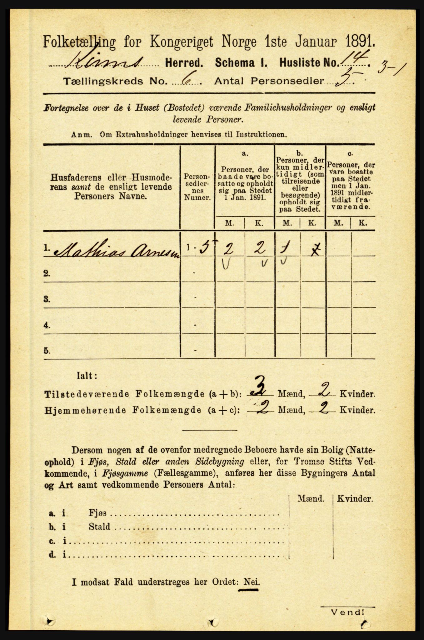 RA, 1891 census for 1437 Kinn, 1891, p. 2226