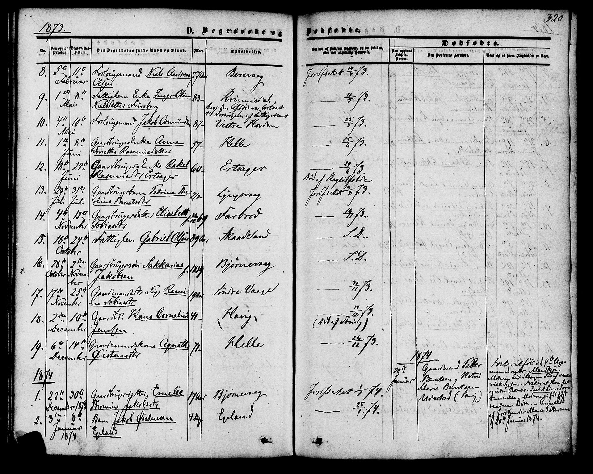 Herad sokneprestkontor, SAK/1111-0018/F/Fa/Fab/L0004: Parish register (official) no. A 4, 1853-1885, p. 320