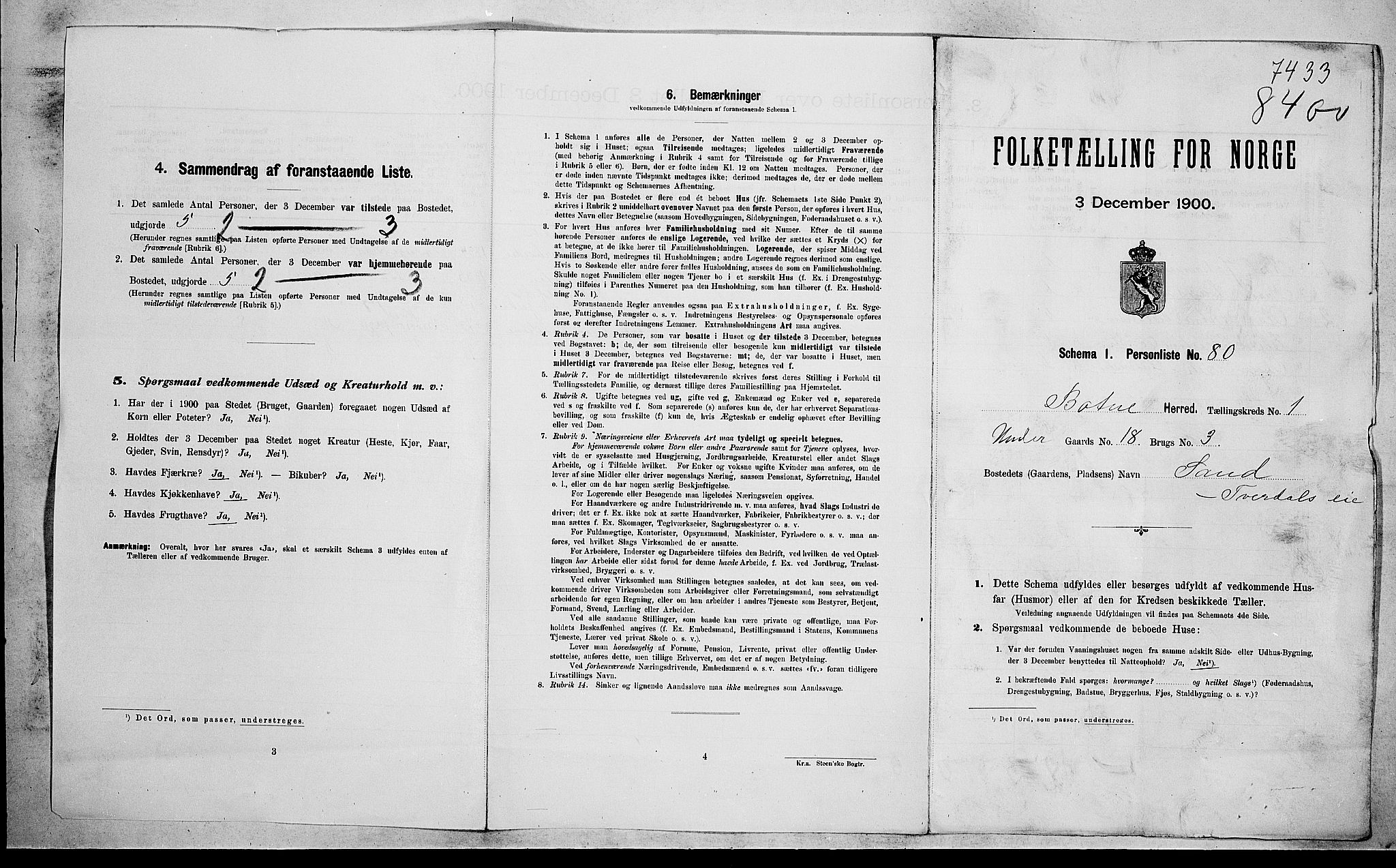 RA, 1900 census for Botne, 1900, p. 18