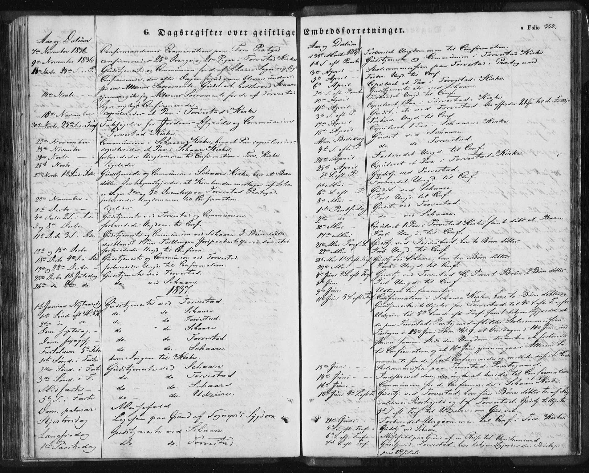 Torvastad sokneprestkontor, SAST/A -101857/H/Ha/Haa/L0006: Parish register (official) no. A 6, 1836-1847, p. 352