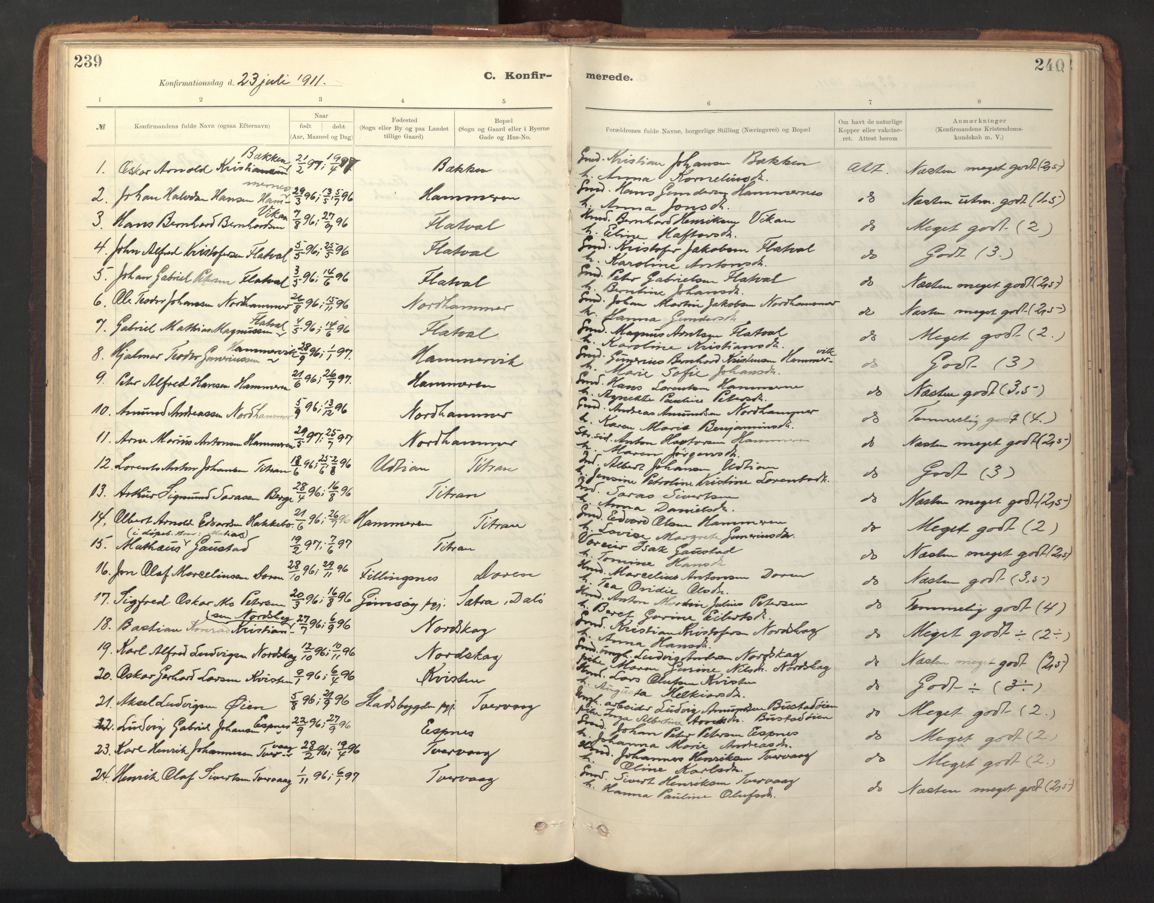 Ministerialprotokoller, klokkerbøker og fødselsregistre - Sør-Trøndelag, SAT/A-1456/641/L0596: Parish register (official) no. 641A02, 1898-1915, p. 239-240