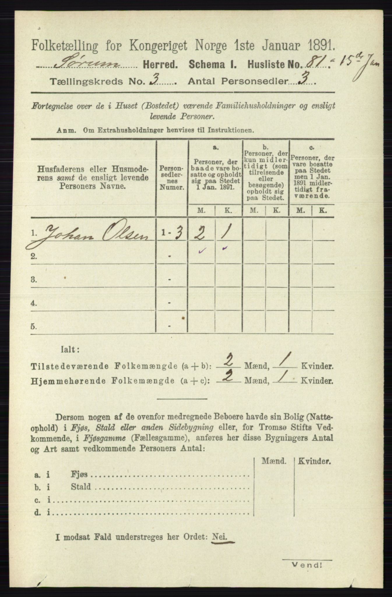 RA, 1891 census for 0226 Sørum, 1891, p. 1274