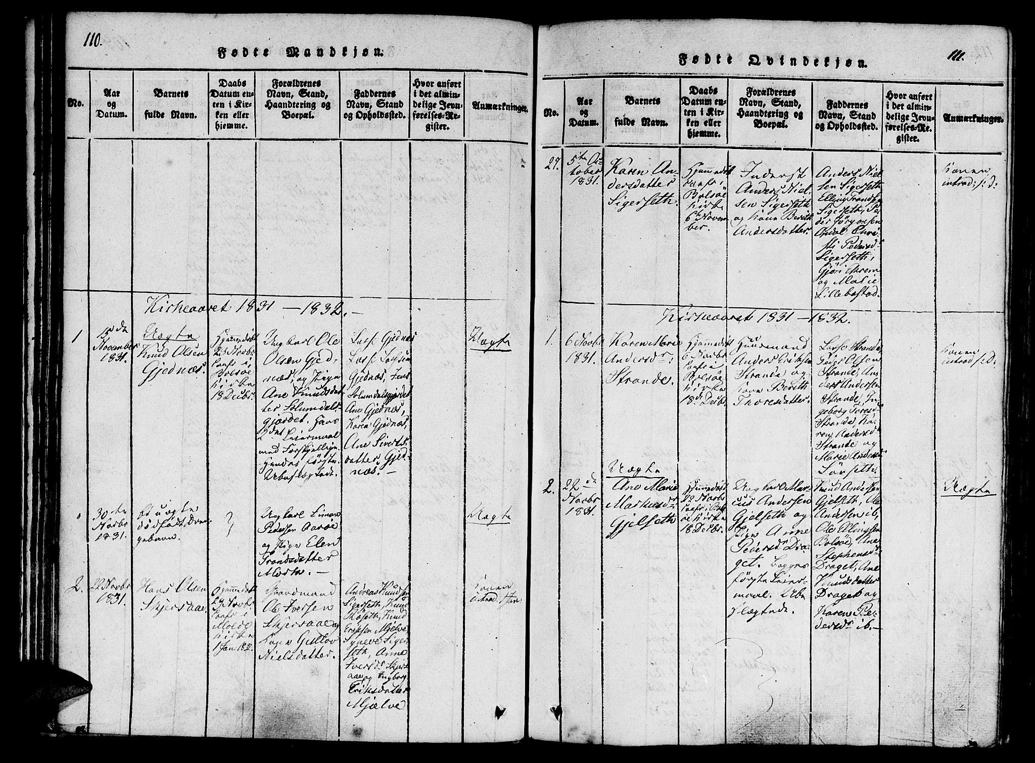 Ministerialprotokoller, klokkerbøker og fødselsregistre - Møre og Romsdal, AV/SAT-A-1454/555/L0652: Parish register (official) no. 555A03, 1817-1843, p. 110-111