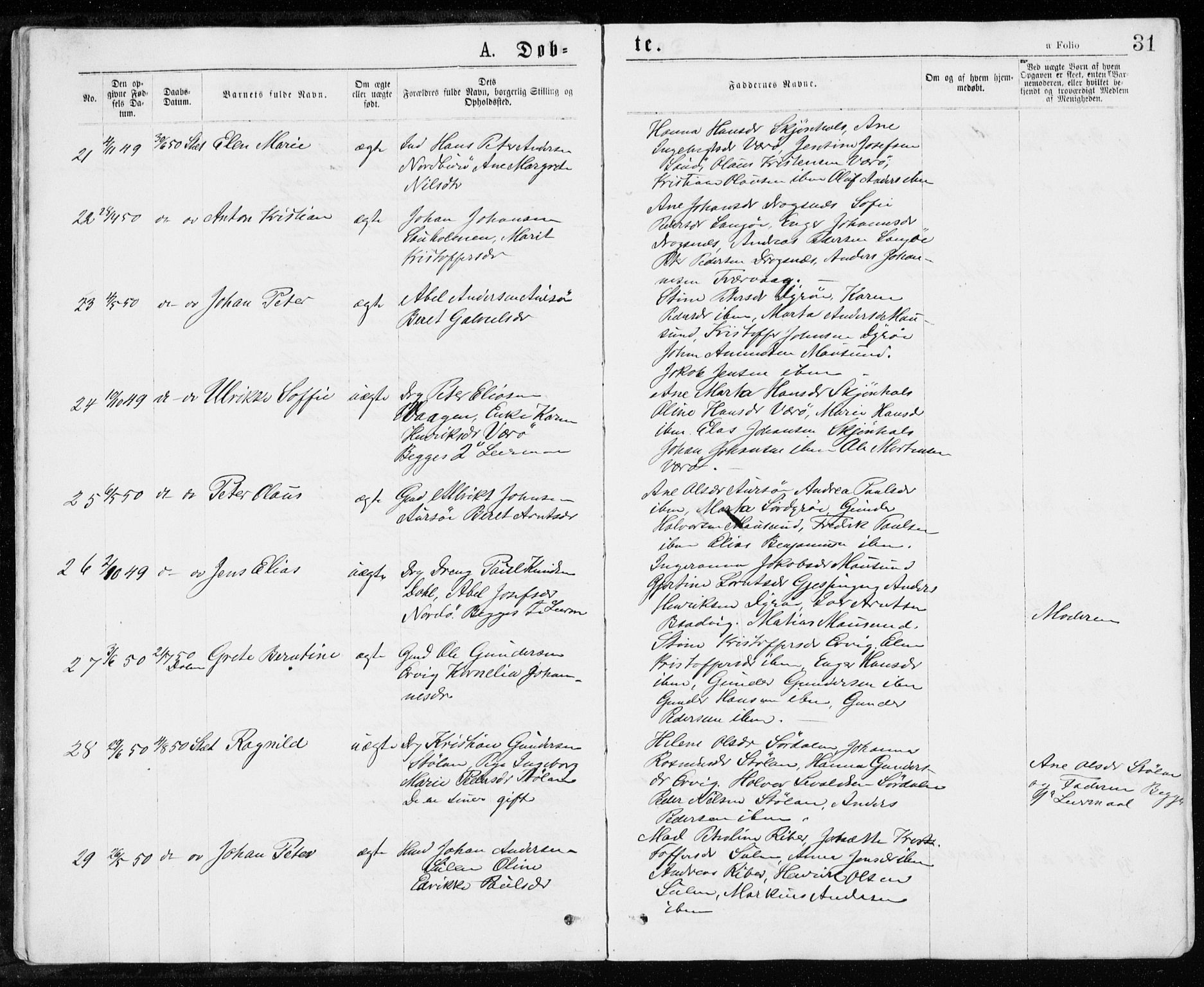 Ministerialprotokoller, klokkerbøker og fødselsregistre - Sør-Trøndelag, AV/SAT-A-1456/640/L0576: Parish register (official) no. 640A01, 1846-1876, p. 31